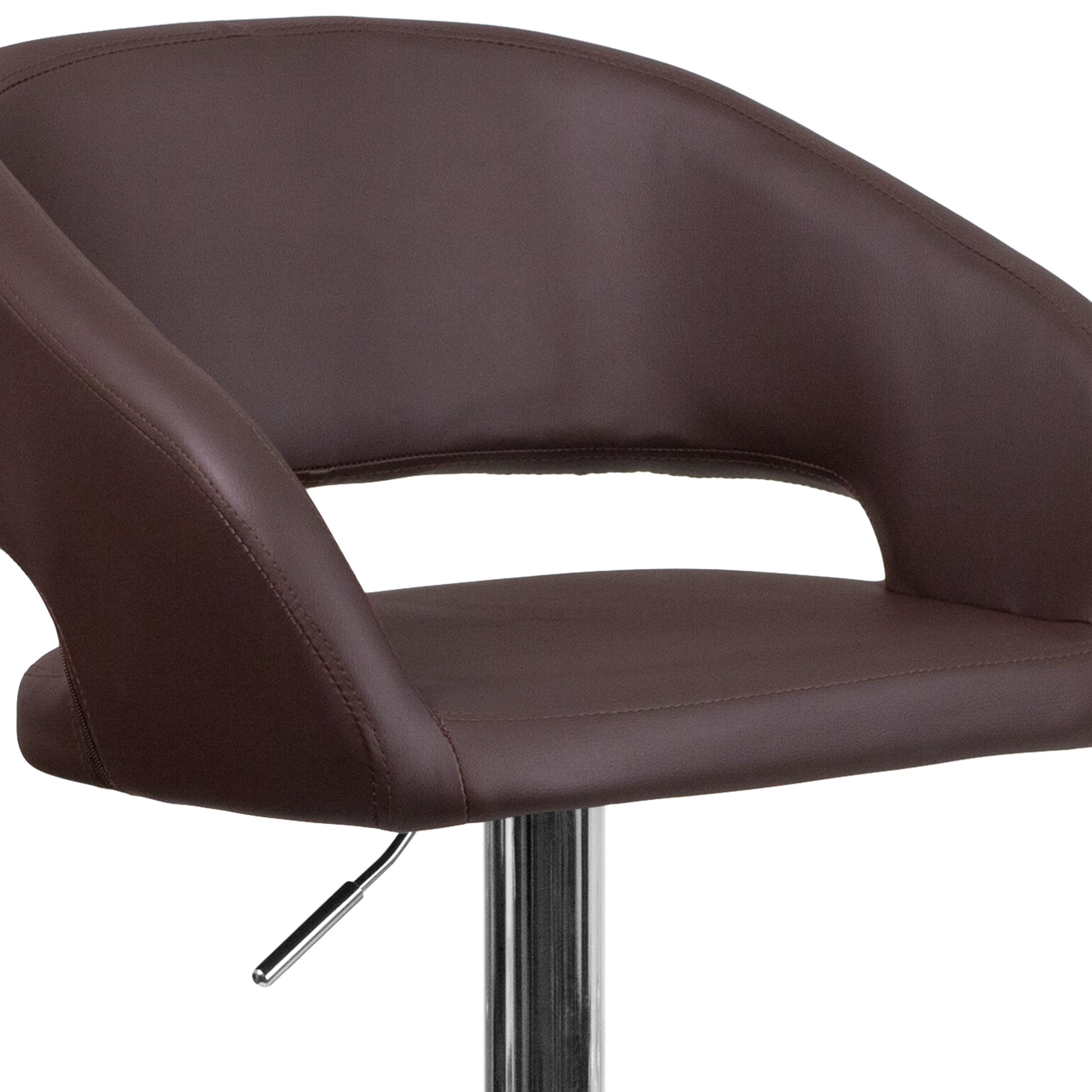 Flash Furniture Contemporary Brown Vinyl Adjustable Height Barstool with Rounded Mid-Back and Chrome Base