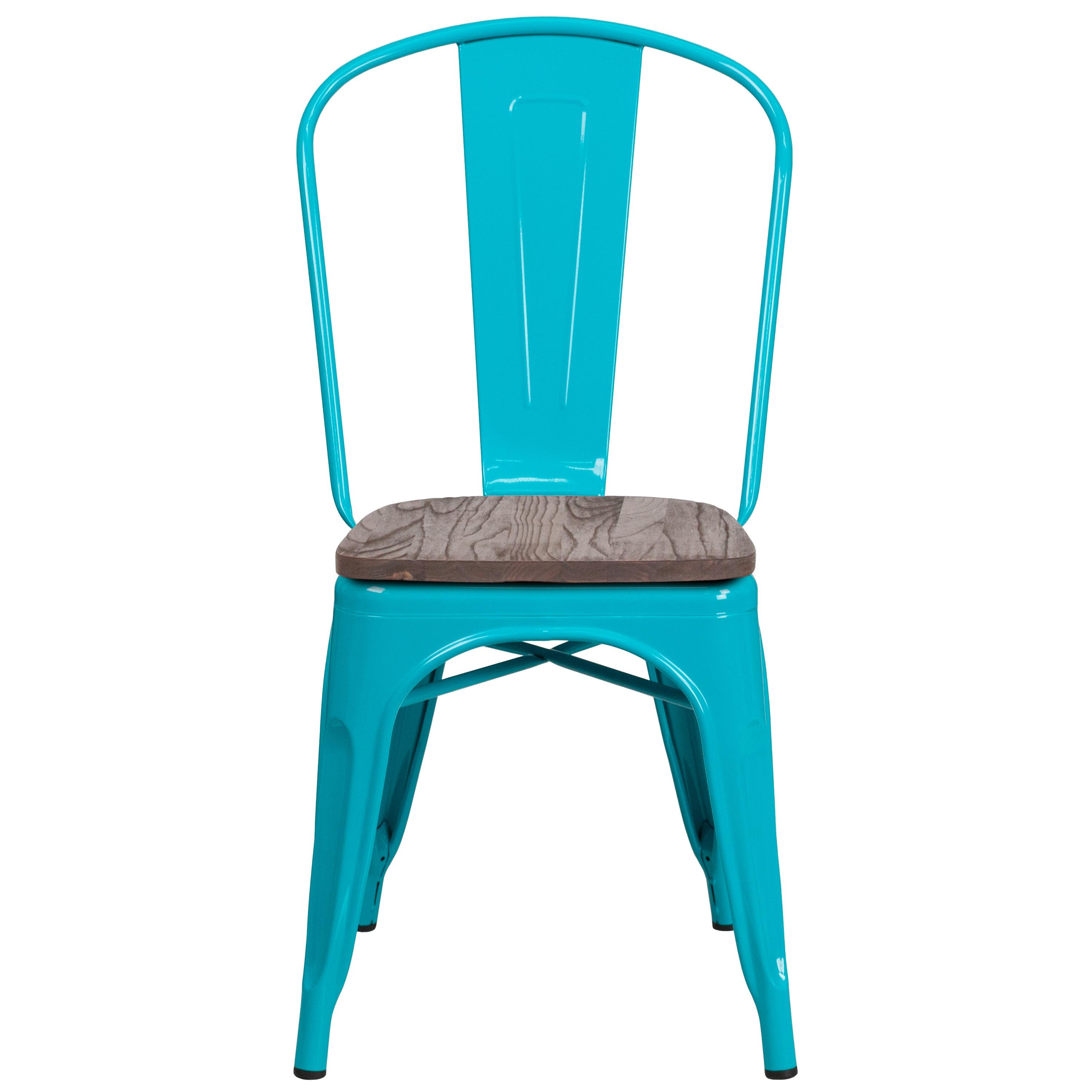 Flash Furniture Crystal Teal-Blue Metal Stackable Chair with Wood Seat