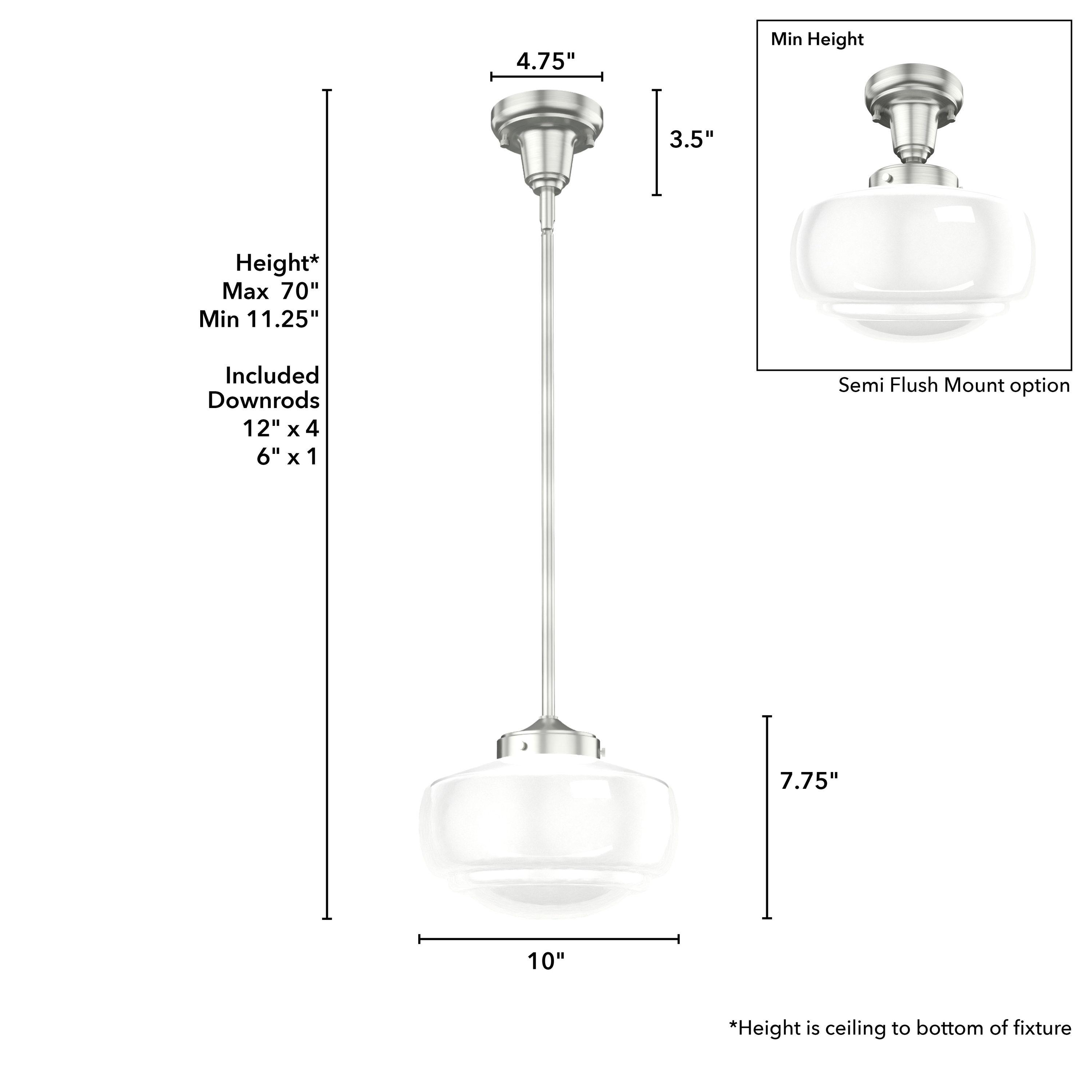 Hunter 10 inch Saddle Creek Brushed Nickel 1 Light Cased White Glass Pendant Ceiling Light Fixture