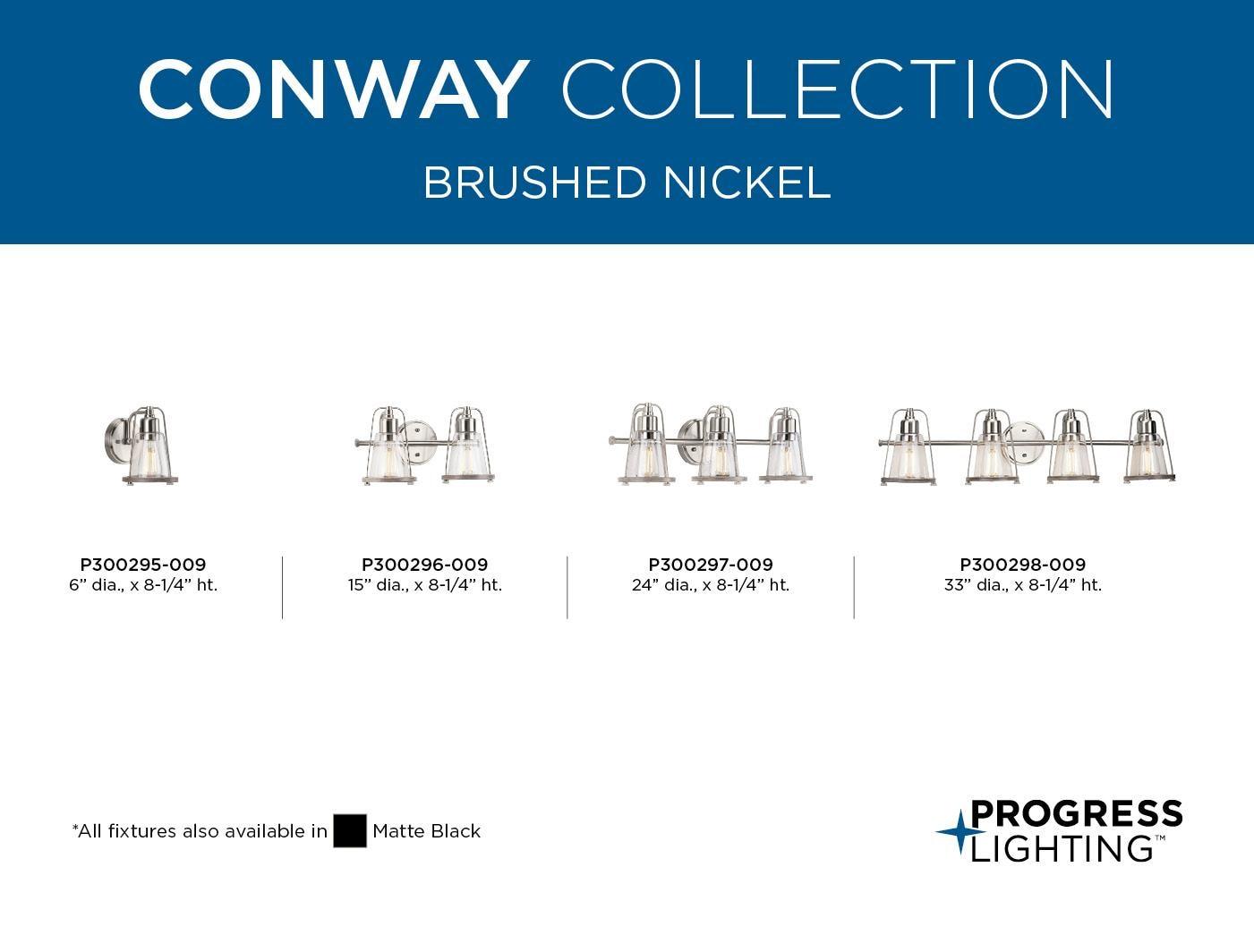 Progress Lighting Conway 3-Light Bath Vanity Light, Steel, Matte Black, Clear Seeded Glass Shade