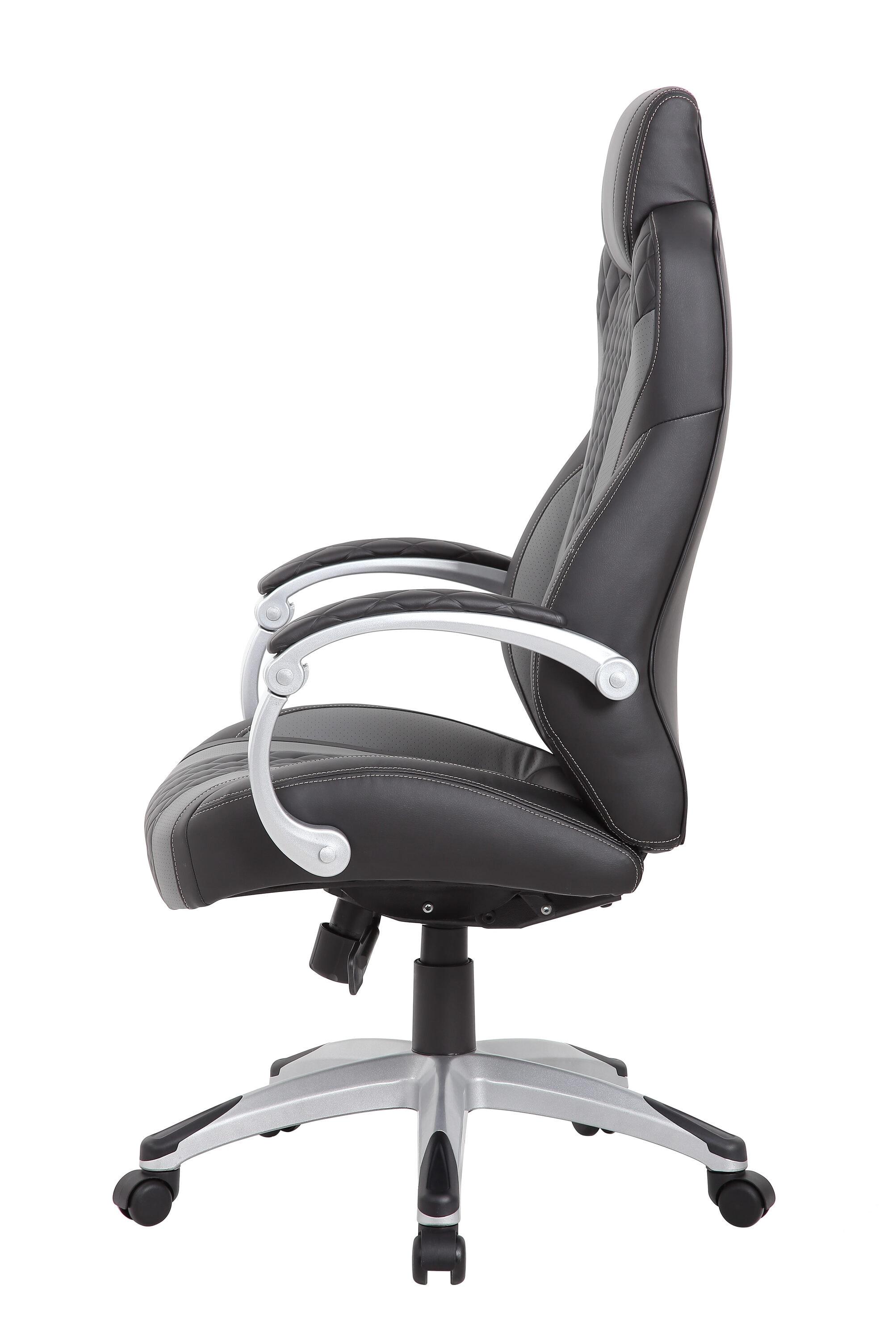 Boss Office Products Executive Hinged Armchair Black/Gray: Ergonomic, Swivel, Lumbar Support, Metal Frame