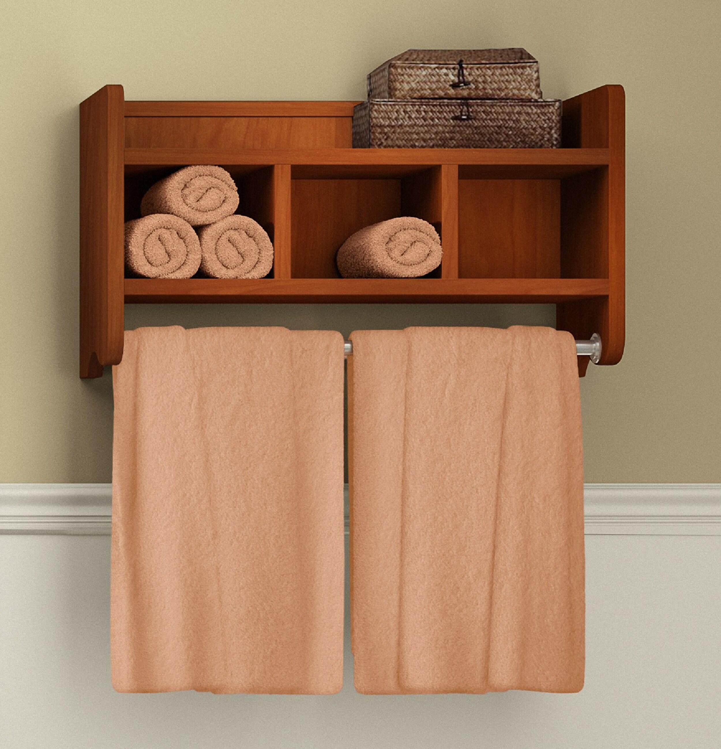 25" Bath Storage Shelf with Towel Rod, Chestnut