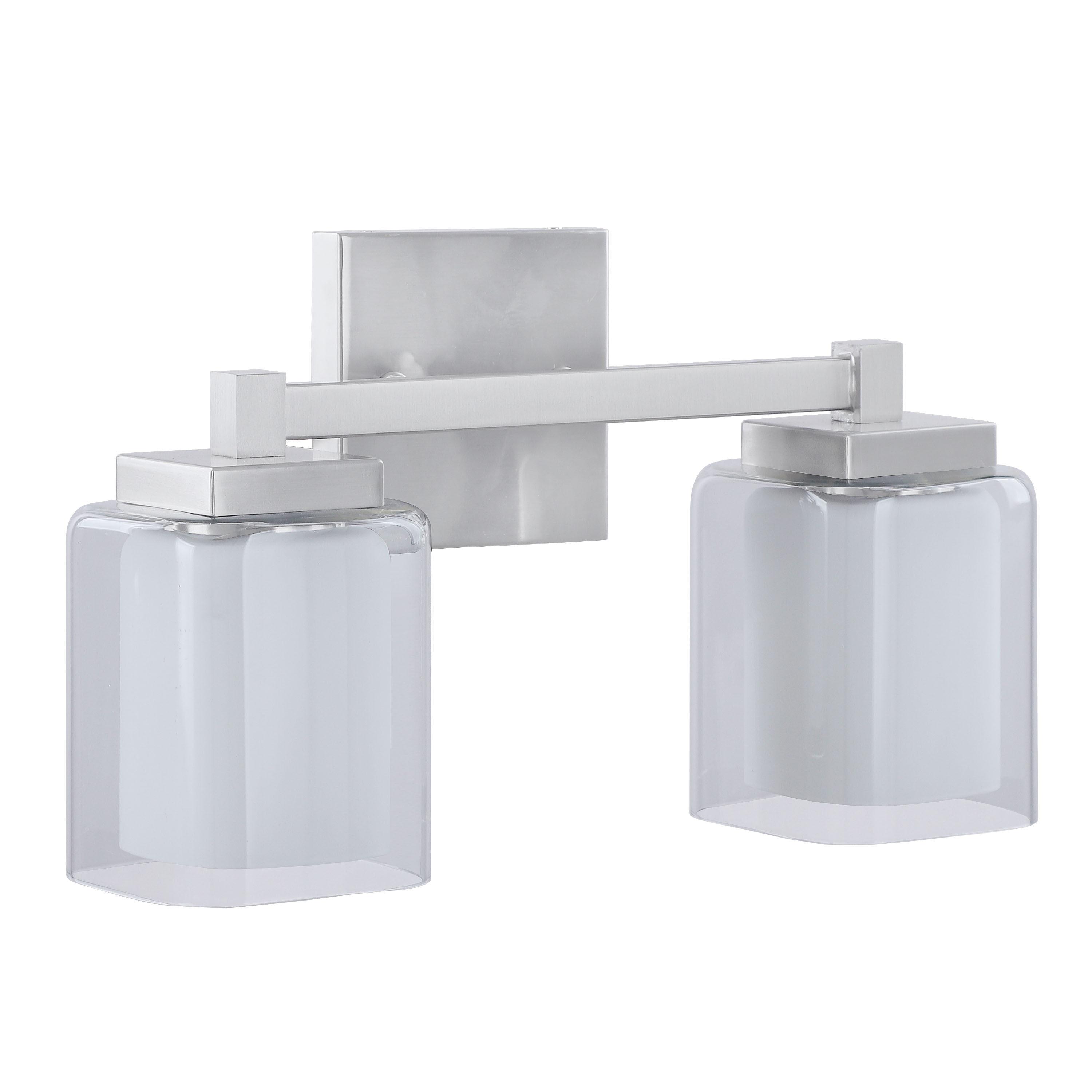 15" Satin Nickel 2-Light Vanity with Clear Glass Shades