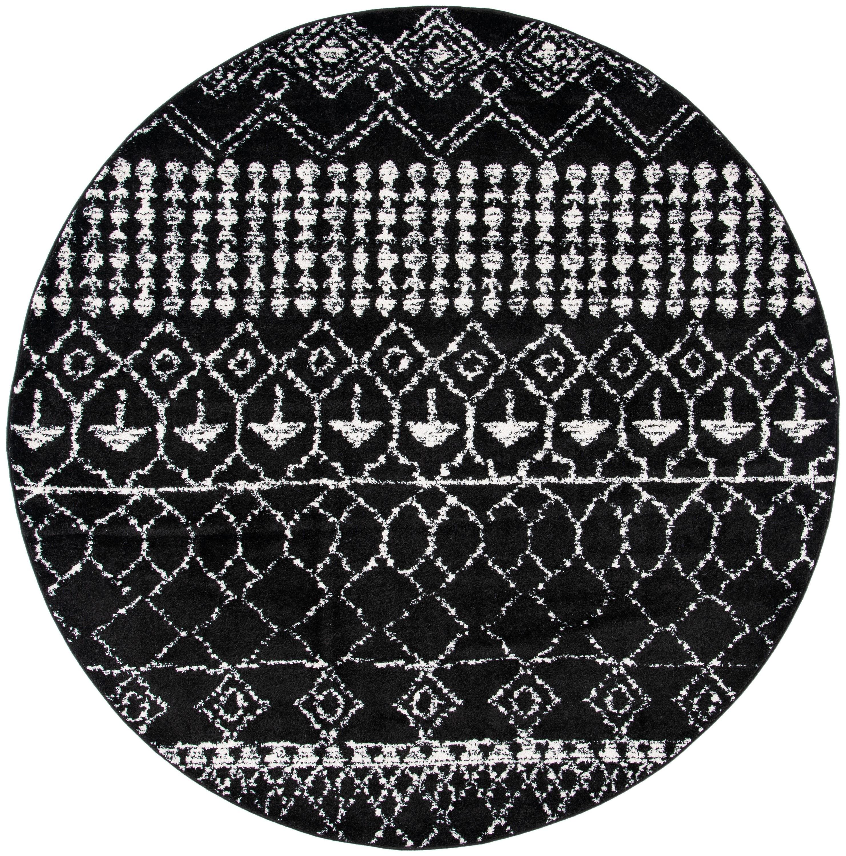 Tulum TUL229 Power Loomed Area Rug - Black/Ivory - 3' round - Safavieh.