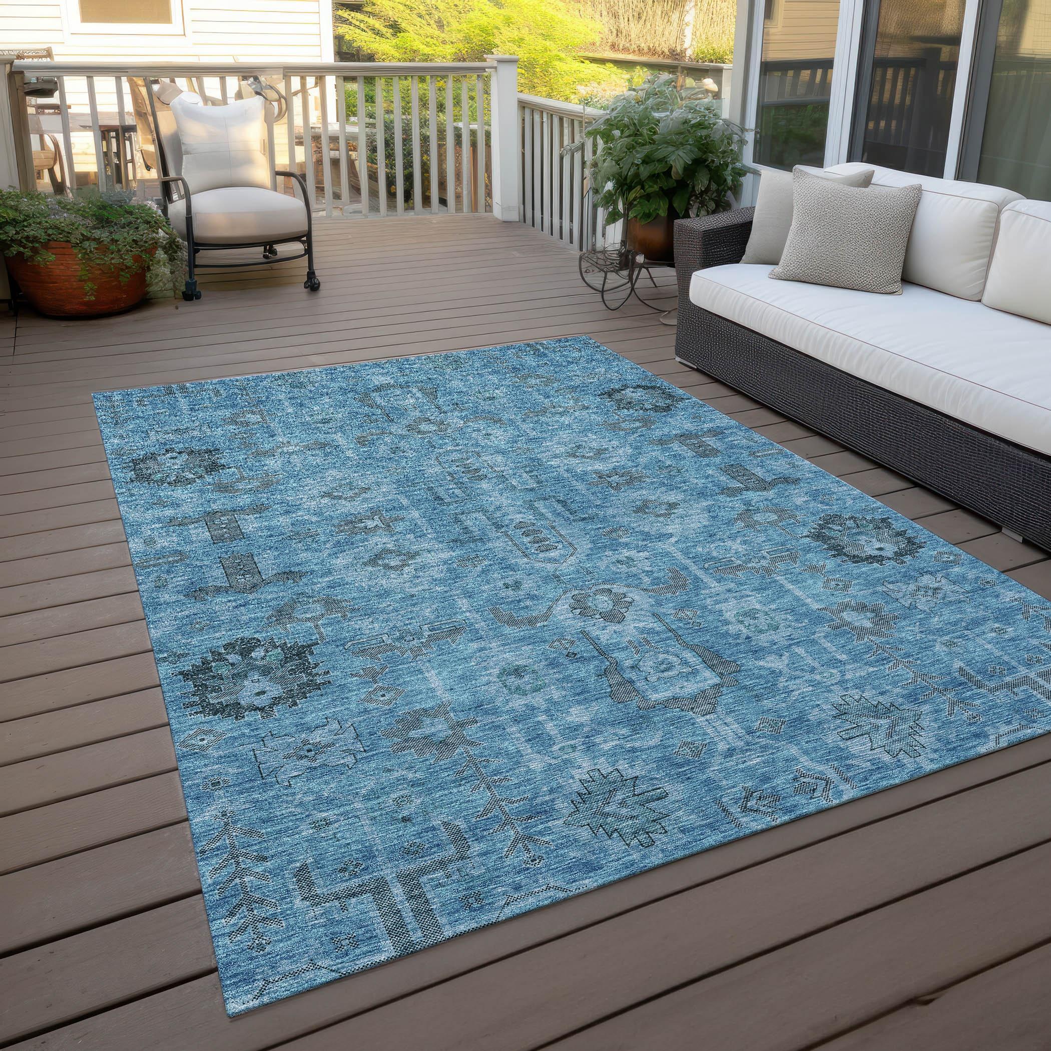 Addison Rugs Chantille Indoor/Outdoor Traditional Oriental Blue Washable Rectangle Rug, 2'6" x 3'10"