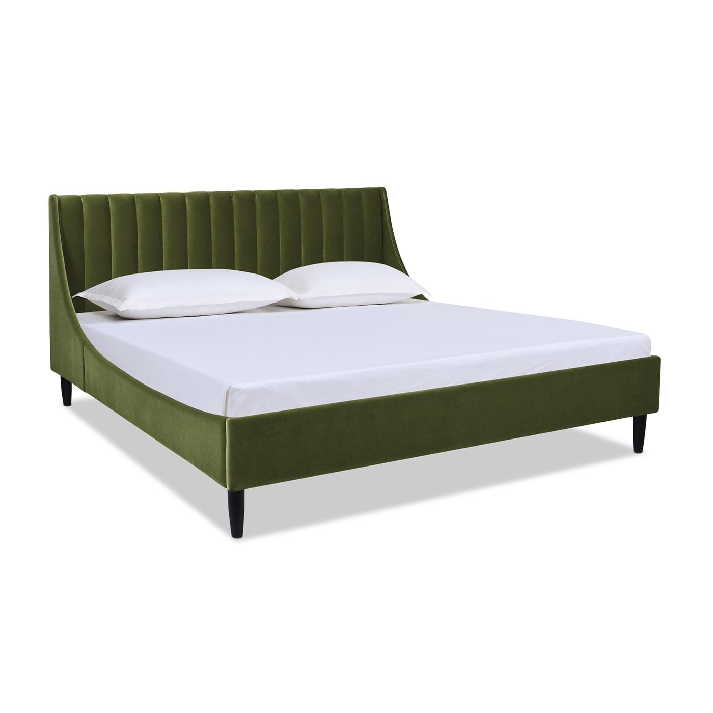 Aspen Vertical Tufted Headboard Platform Bed Set King Olive Green Velvet