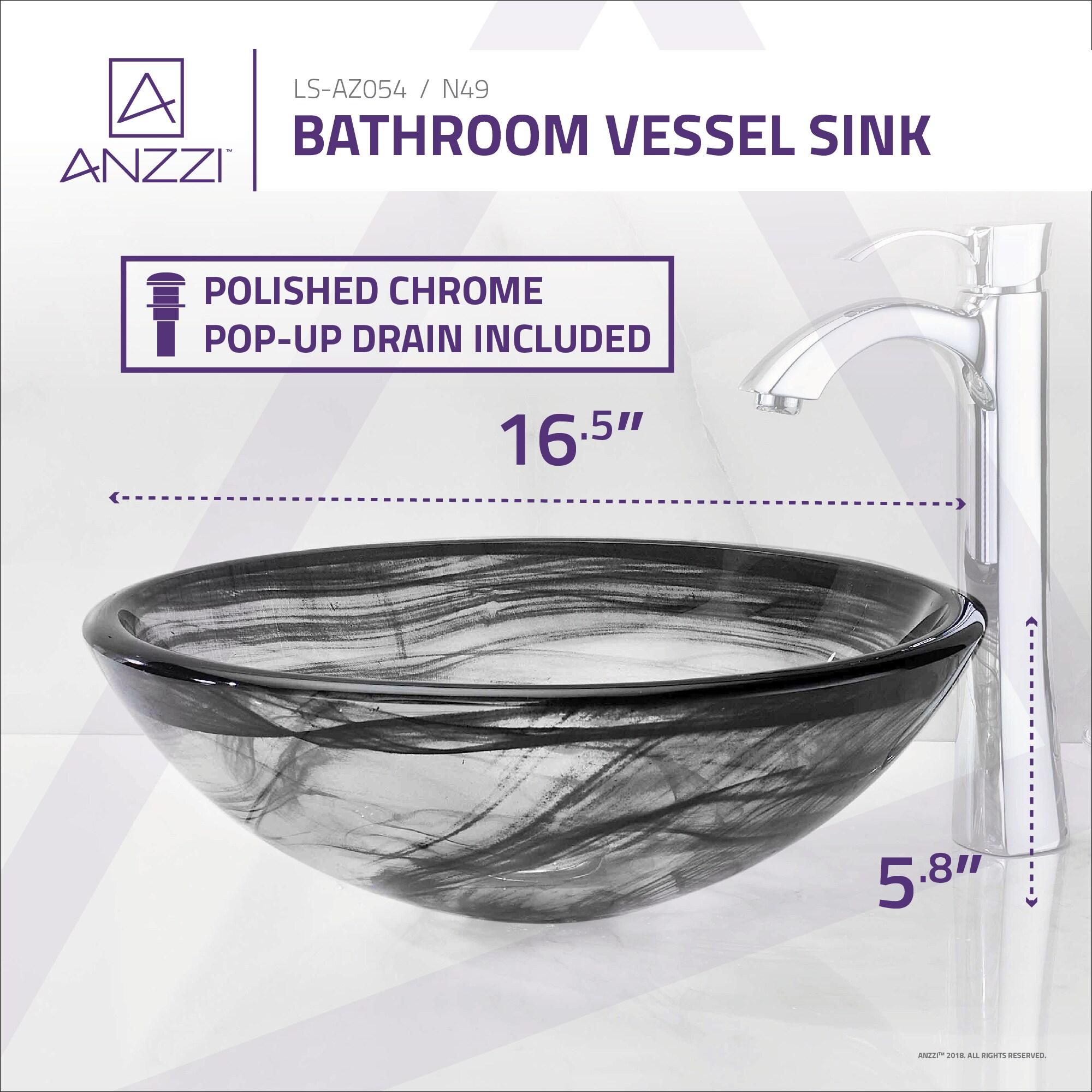 ANZZI Mezzo 16.5'' Smoke Green Tempered Glass Circular Bathroom Sink