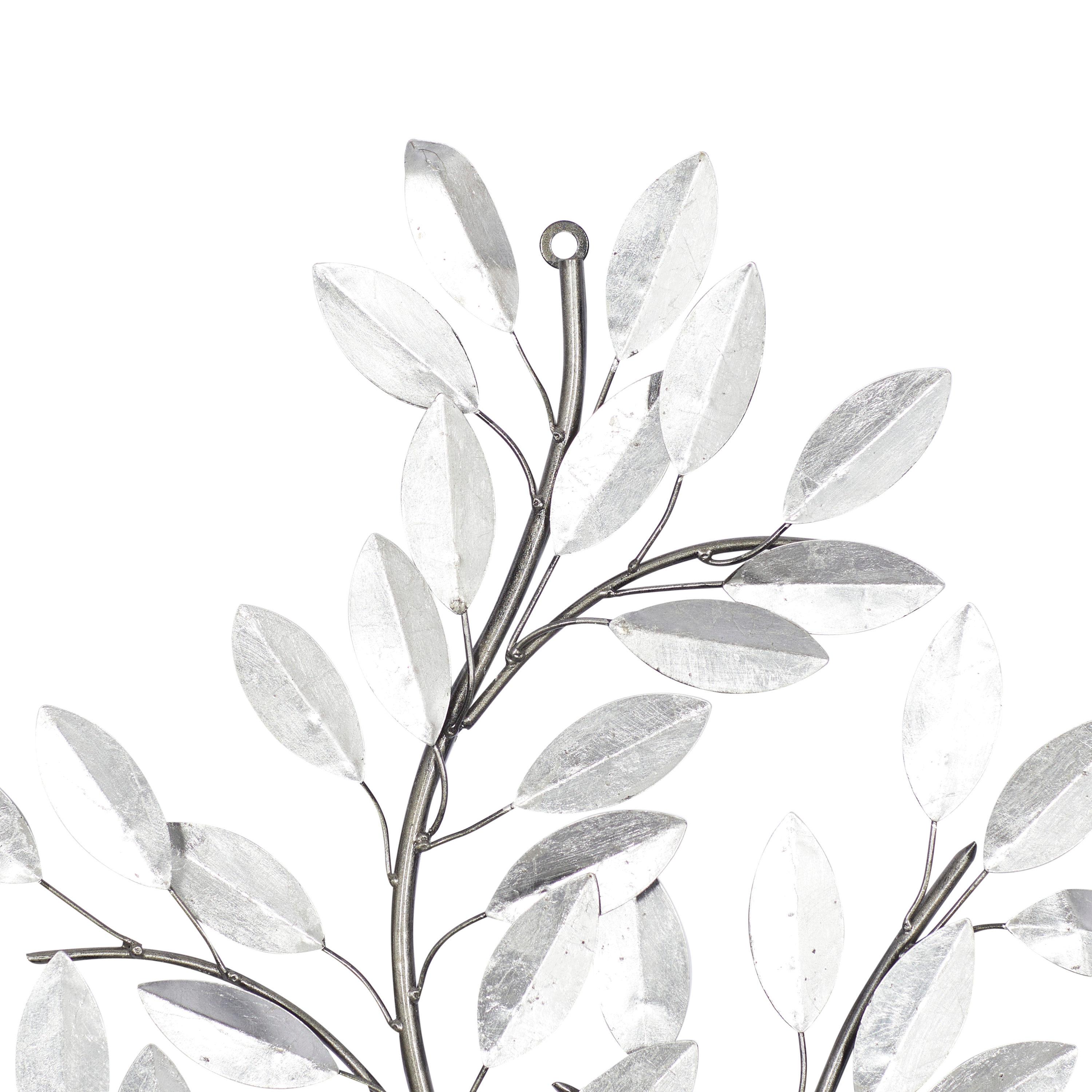 Metal Leaf Metallic Wall Decor with Stem Silver - Olivia & May: Glam Iron Art for Indoor