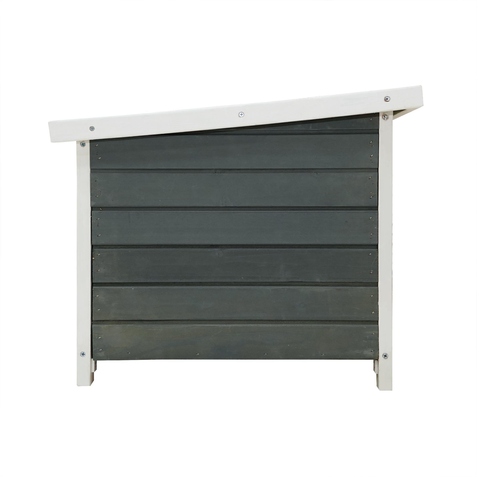 Gray and White Wooden Outdoor Rabbit Hutch with Lockable Door