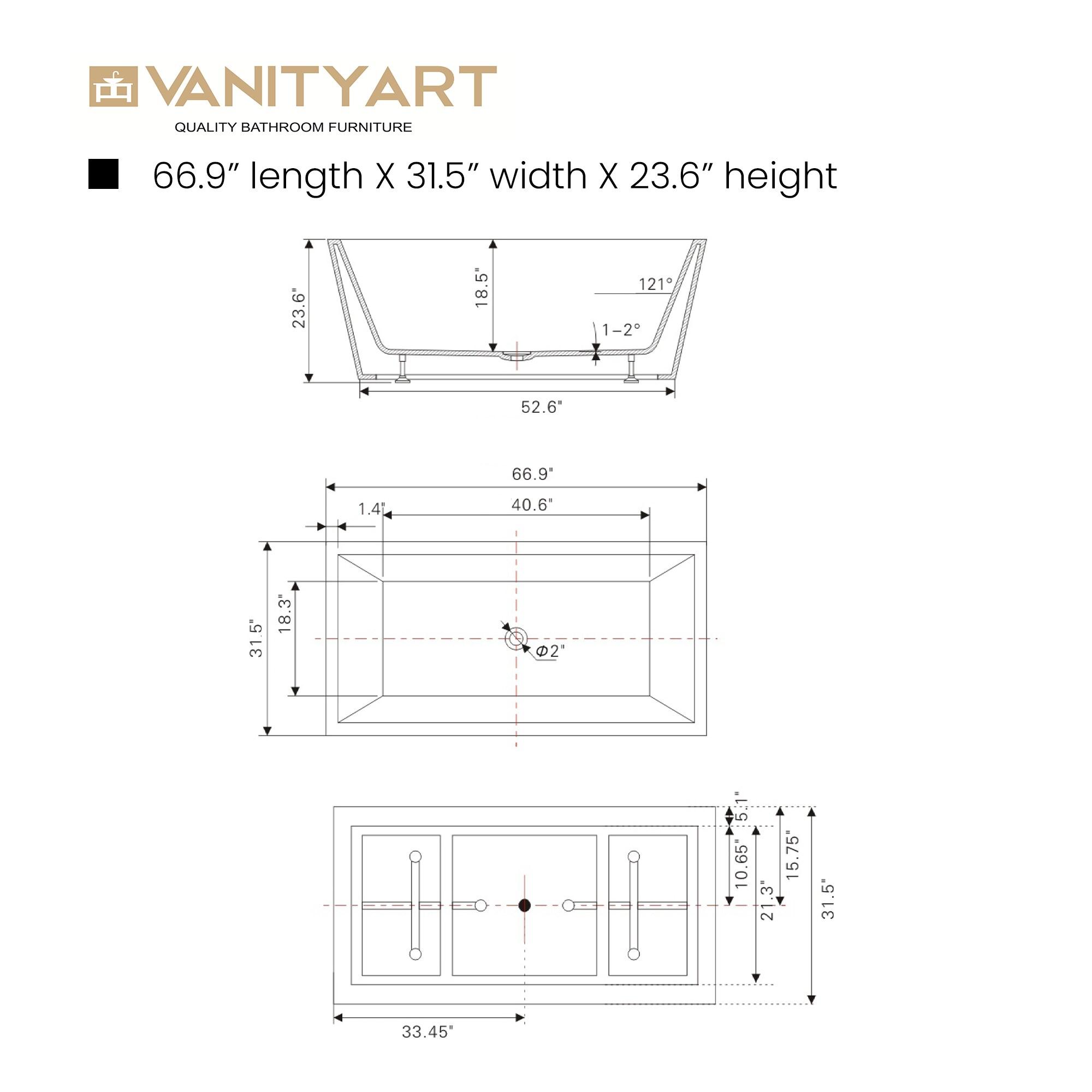 67'' x 32'' Freestanding Soaking Acrylic Bathtub