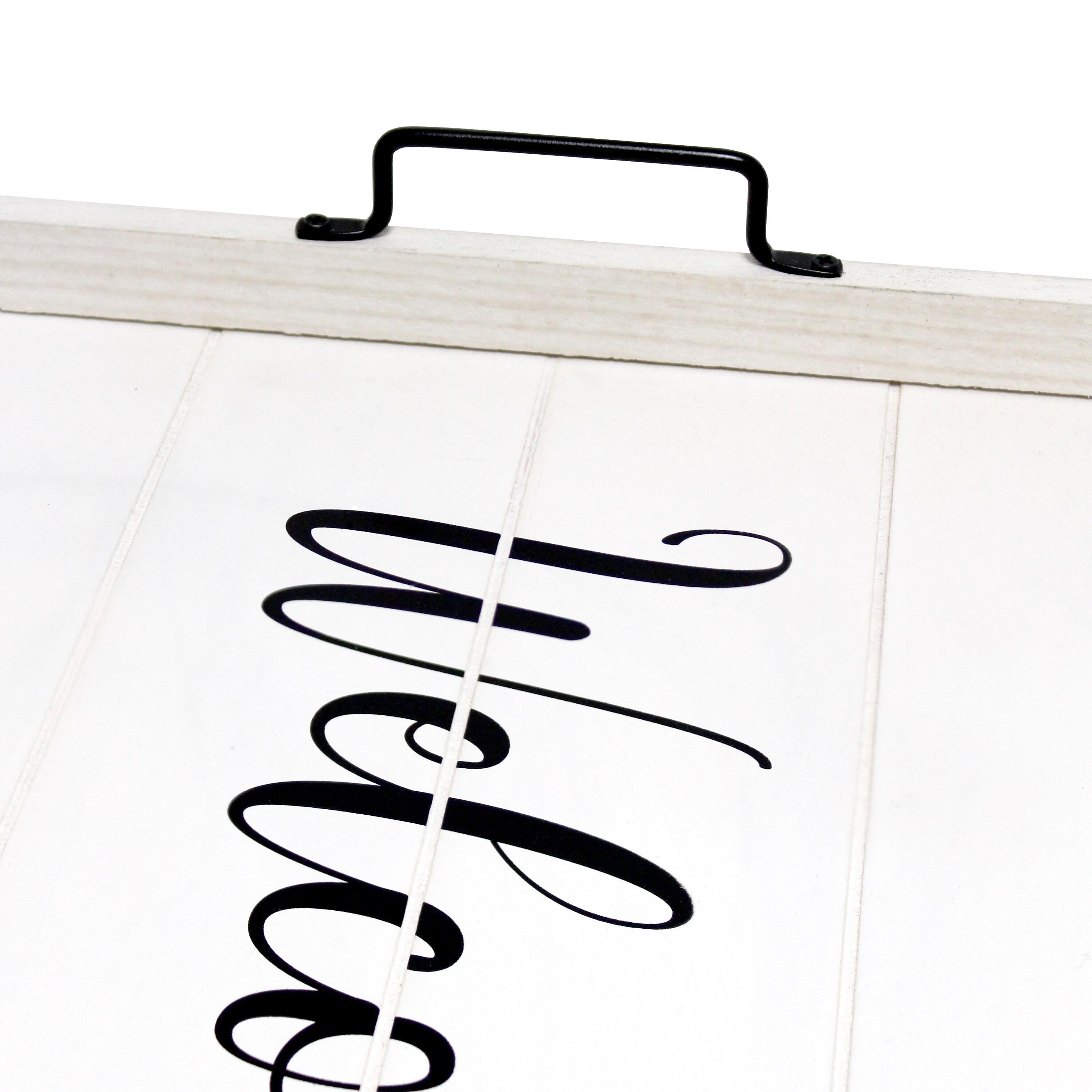 Elegant Designs 15.5" x 12" Decorative Wood Serving Tray, "Welcome", White Wash