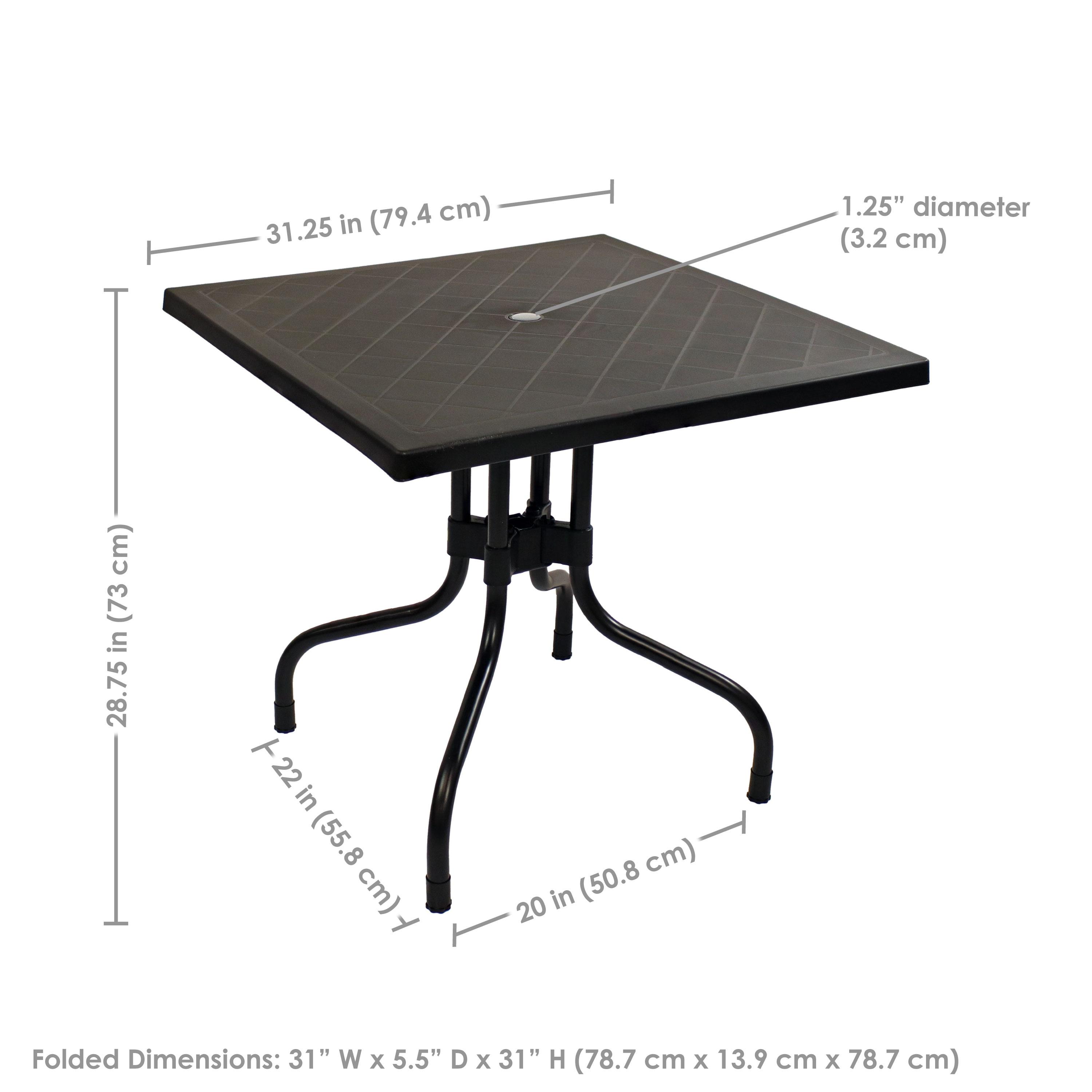 Sunnydaze Outdoor Square Polypropylene Top Dining Table with Curved Iron Legs - Black - 28.75"