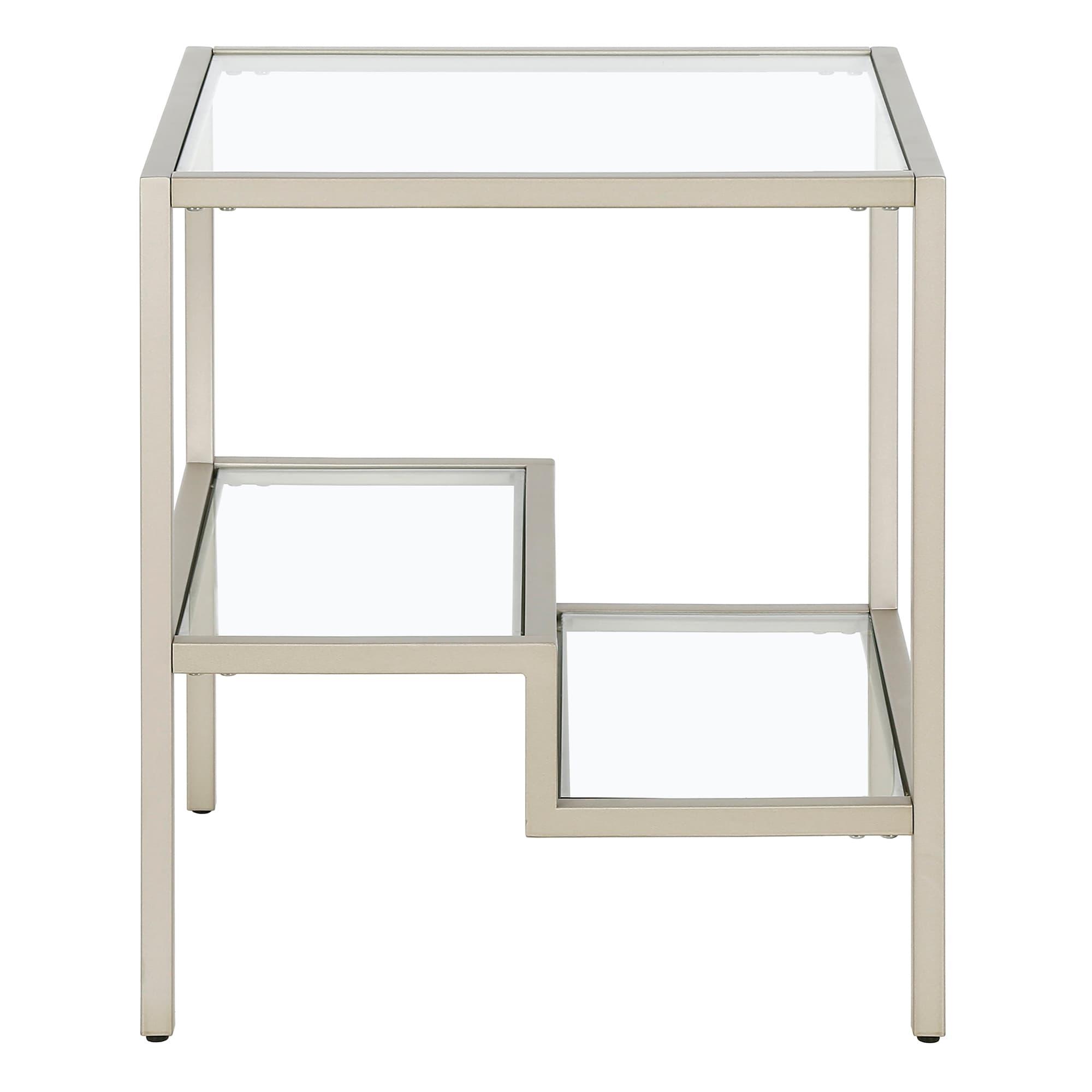 Evelyn&Zoe Lovett 20" Wide Square Side Table, Satin Nickel