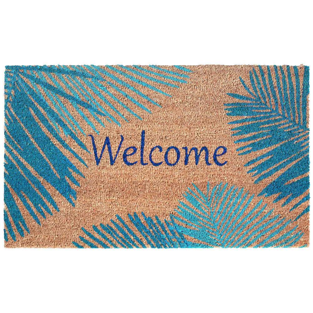 Blue Coir Outdoor Doormat with Palm Border, 24" x 36"