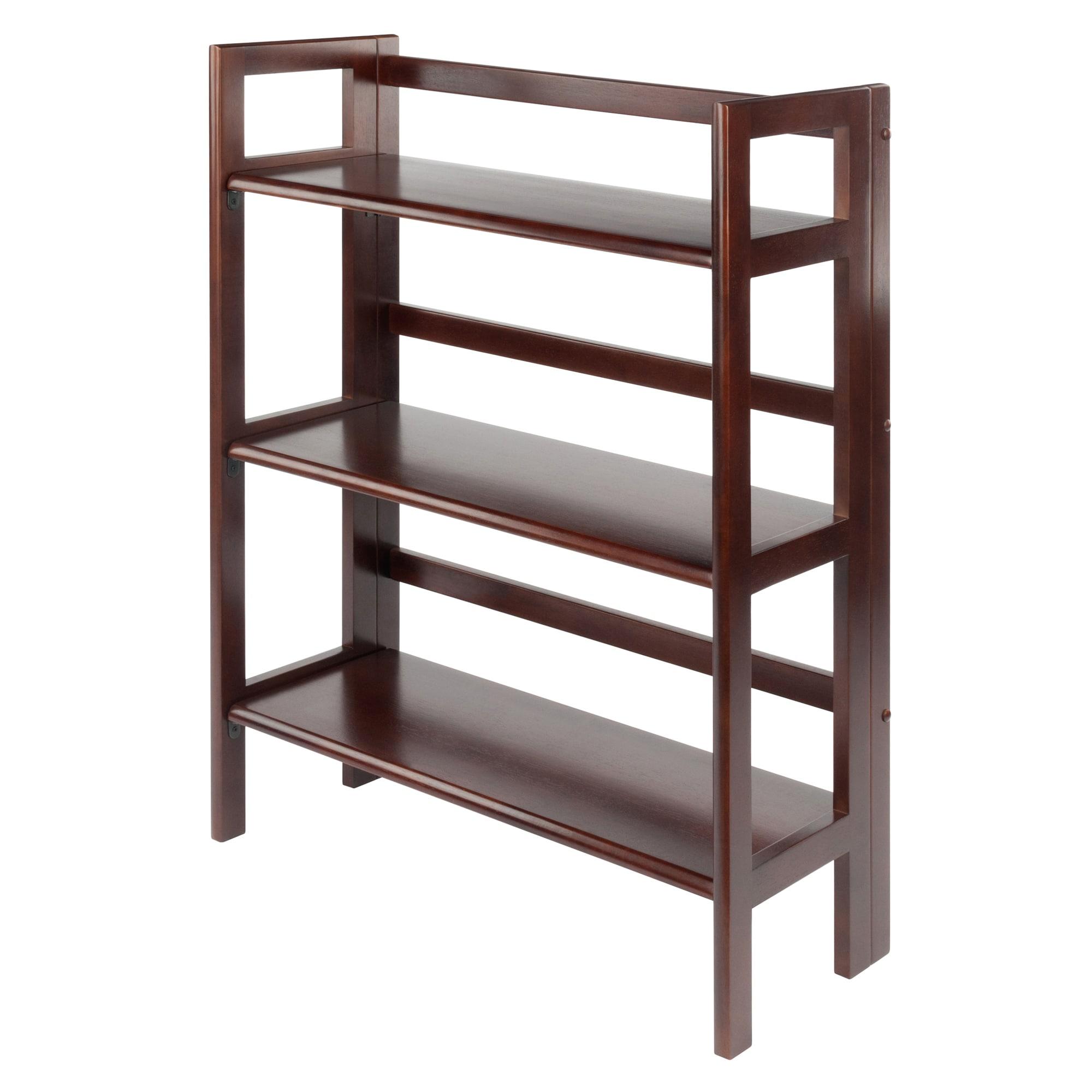 38.54" Terry Folding Bookshelf Walnut - Winsome: Solid Beech Wood, Mid-Century Modern, 3 Fixed Shelves