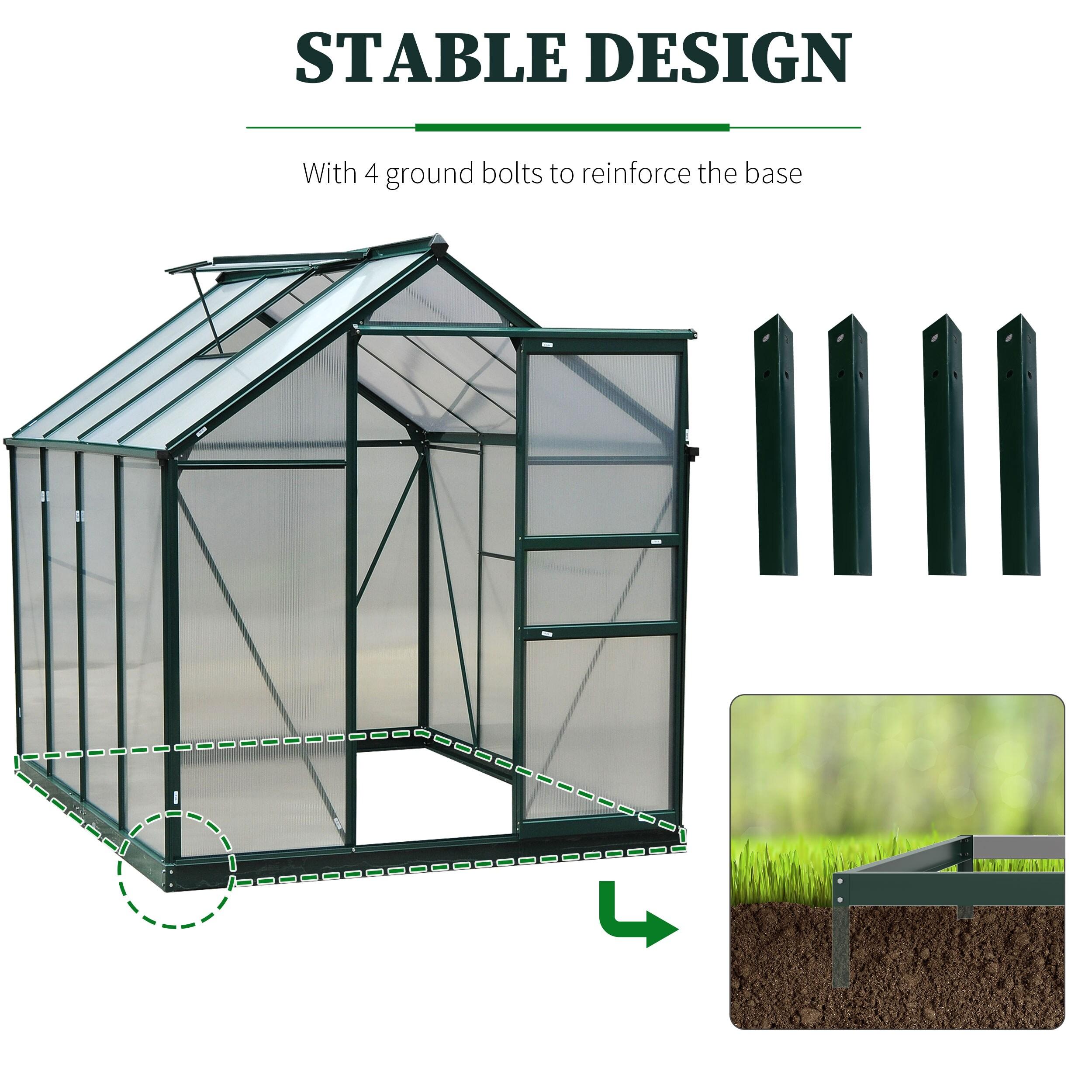 Outsunny 6.2' x 8.3' x 6.6' Polycarbonate Greenhouse, Heavy Duty Outdoor Aluminum Walk-in Green House Kit with Vent & Door for Backyard Garden, Green