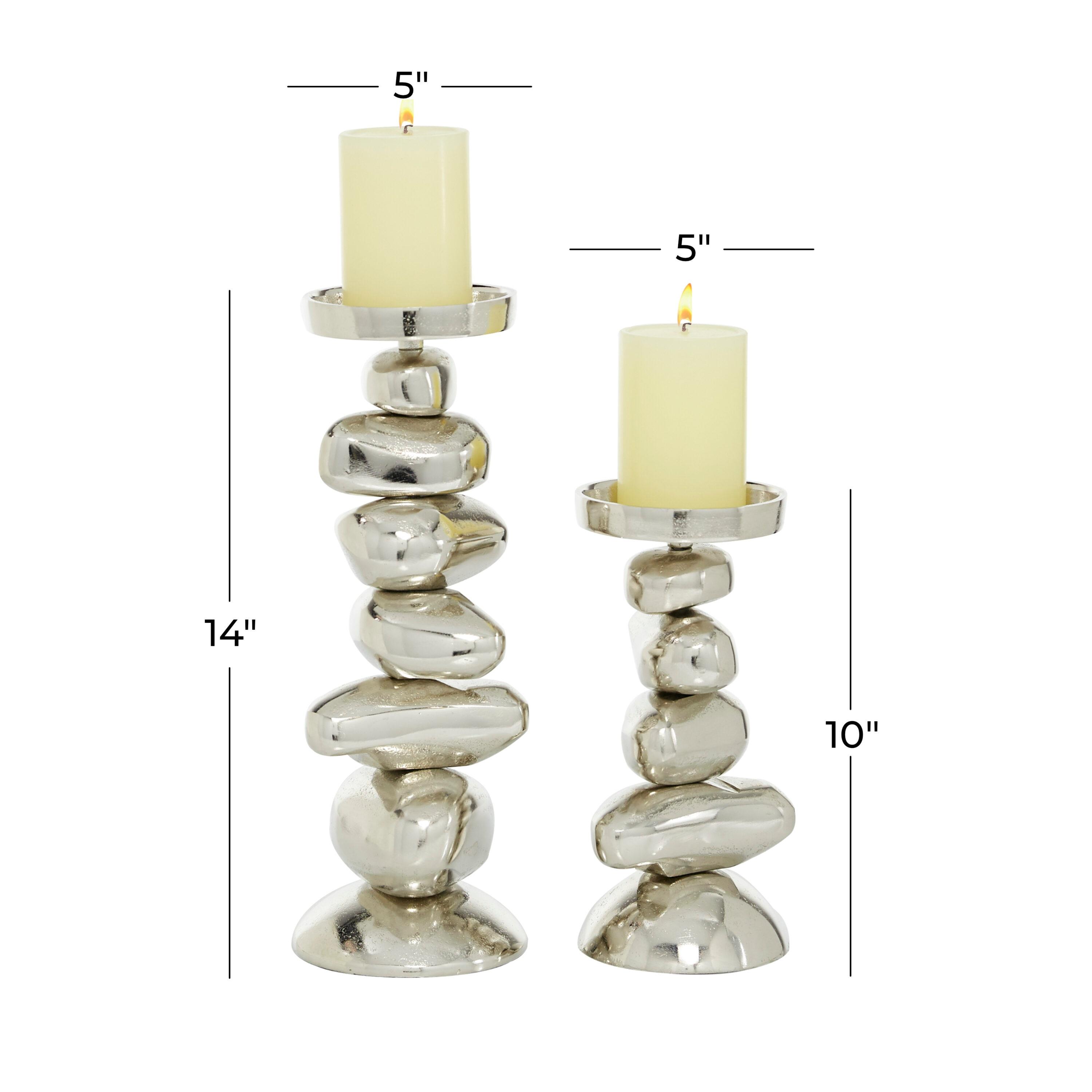DecMode 2 Candle Silver Aluminum Candle Holder, Set of 2