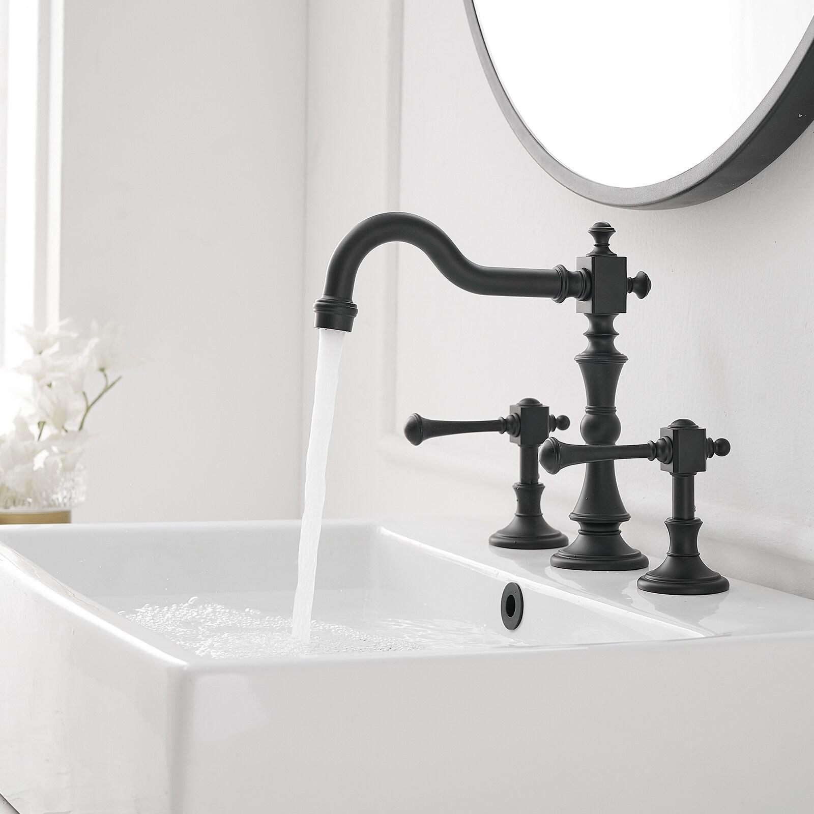 BWE 8 in. Widespread Double Handle 3 Hole Bathroom Faucet Water-Saving With Metal Drain