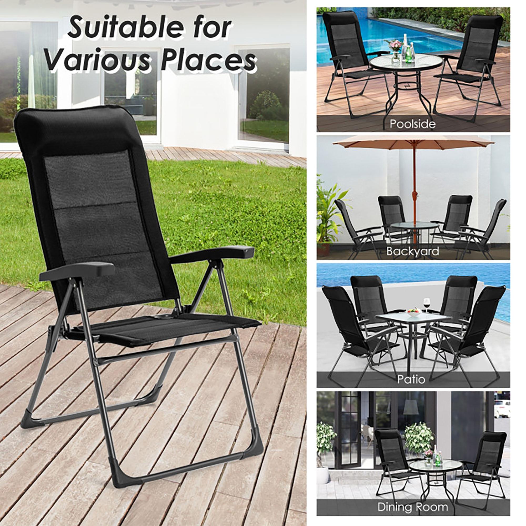 Costway 2PCS Patio Folding Dining Chairs Portable Camping Headrest Adjust Black