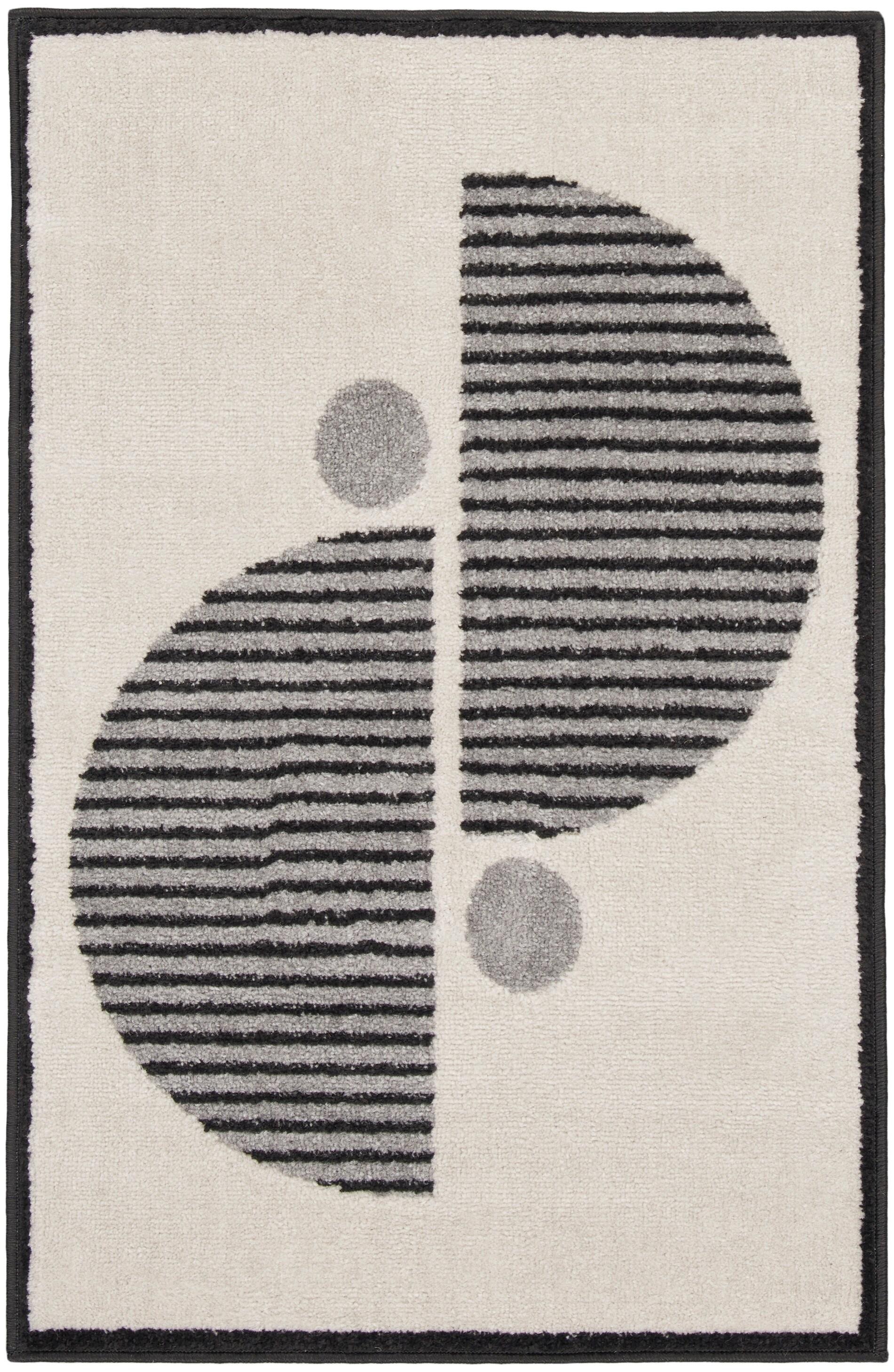 Nourison Modern Passion Circle Mid-Century Modern Indoor Rug Ivory/Black 2' x 3'