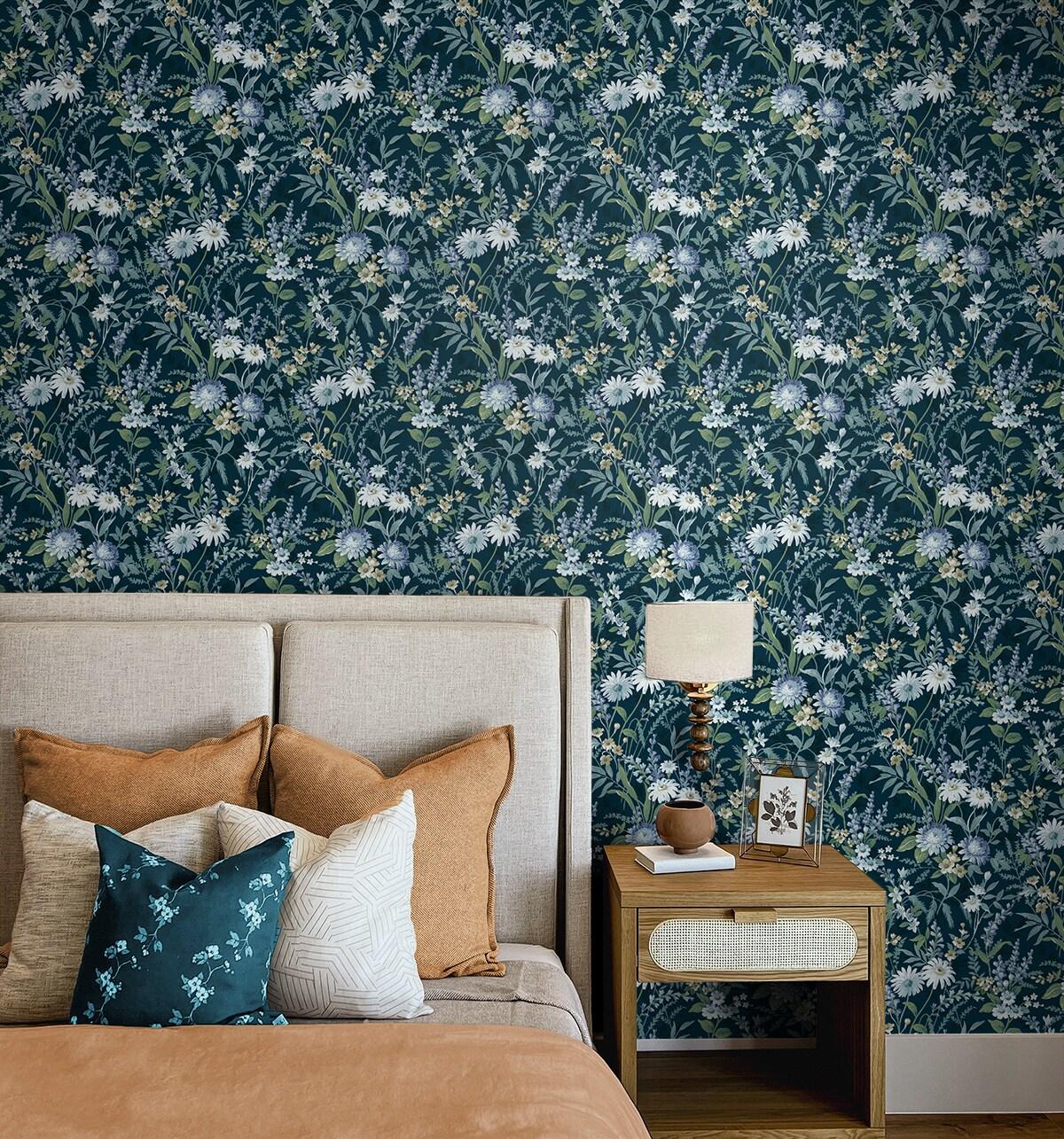 NextWall  Vintage Floral Peel and Stick Wallpaper 20.5 in. W x 18 ft. L - Teal
