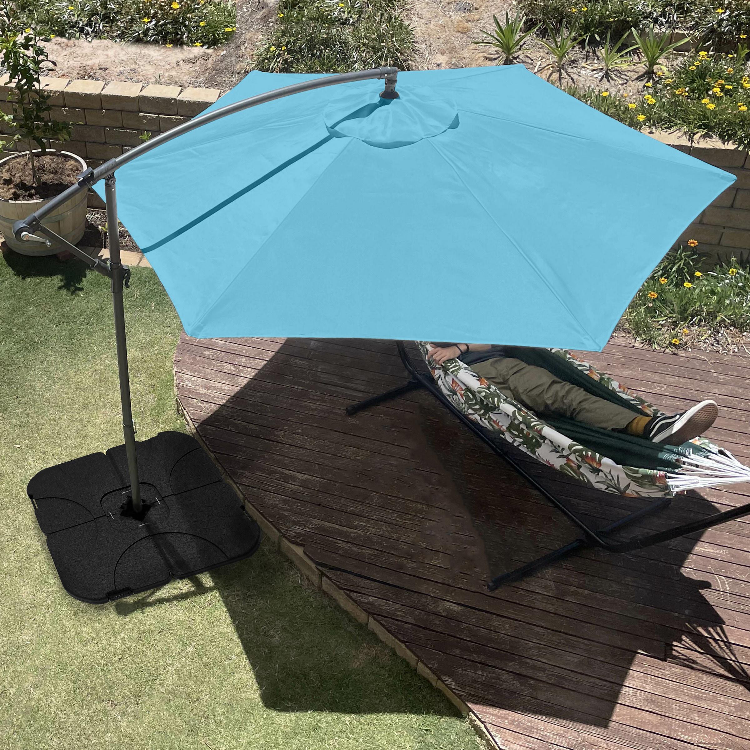 10-Foot Blue Aluminum Cantilever Patio Umbrella with Base