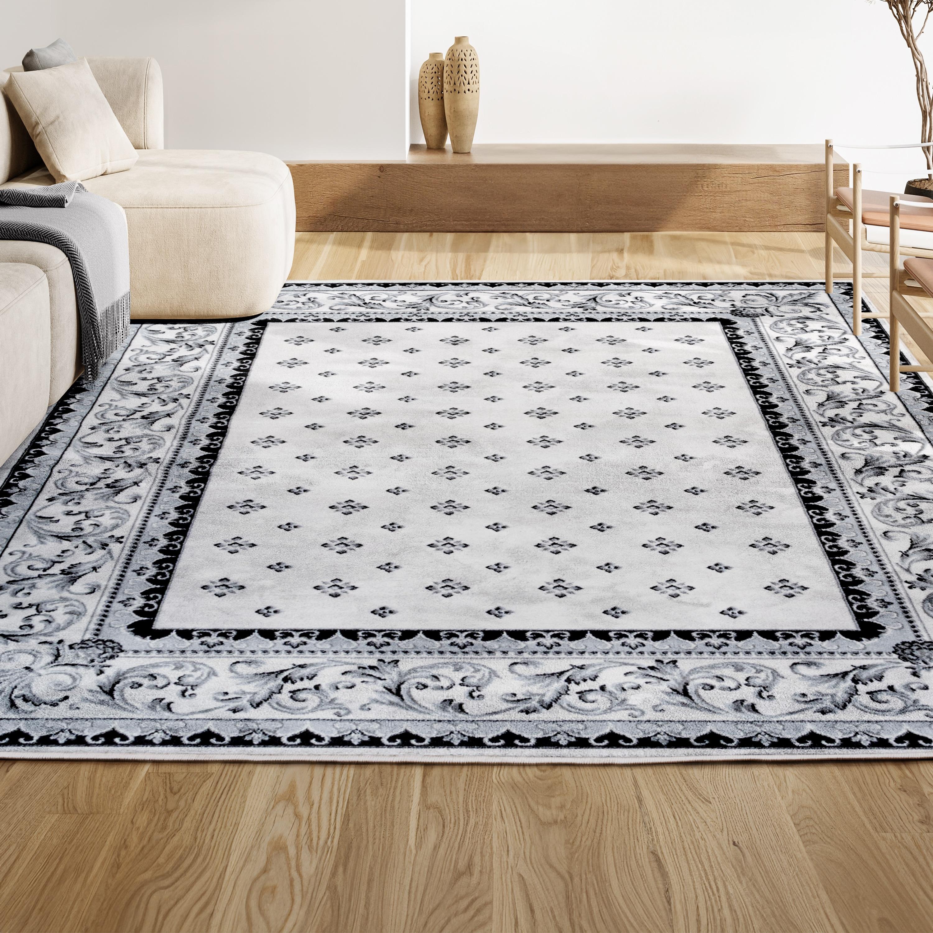 3'x5' Acanthus French Border Area Rug, Cream/Light Gray - JONATHAN Y