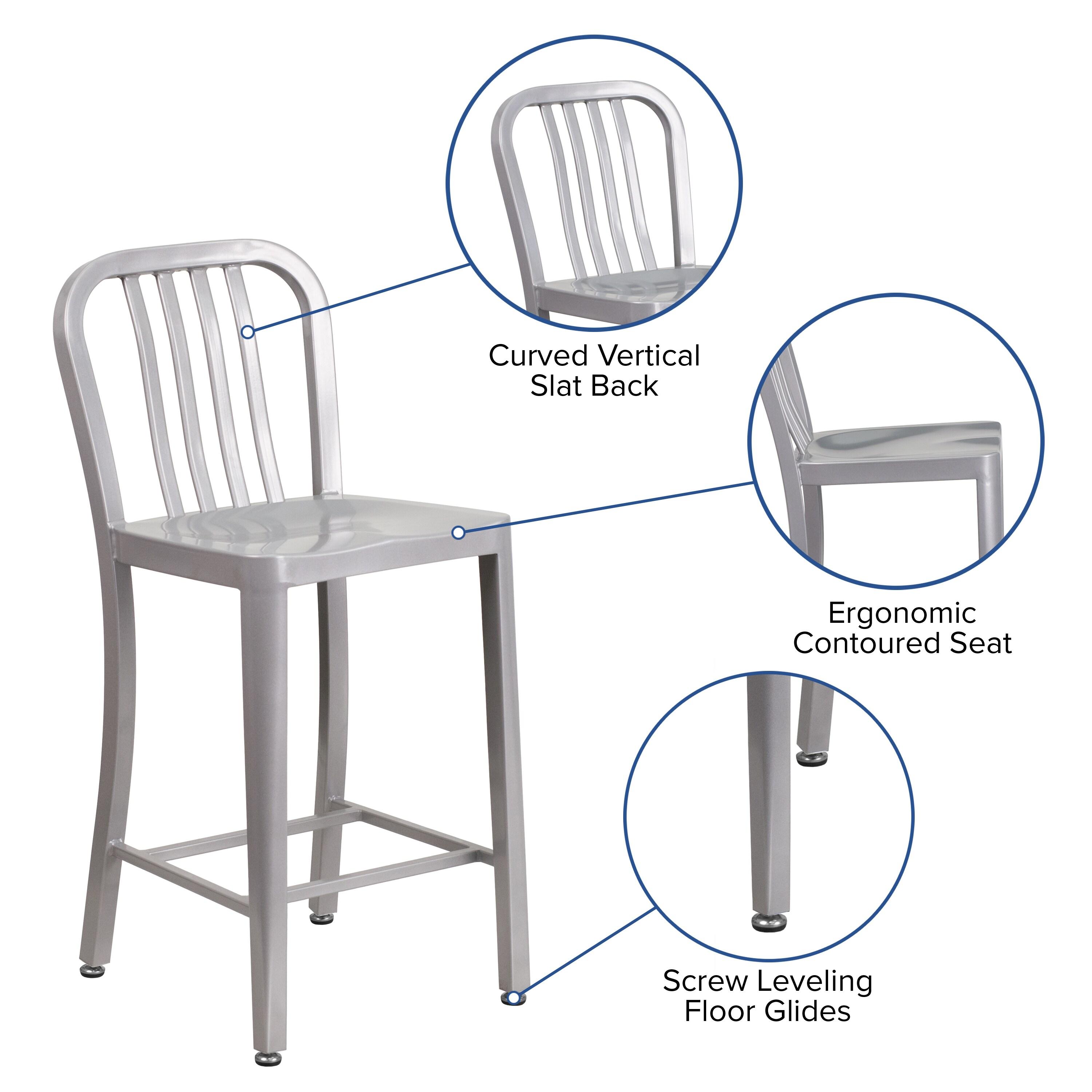 Flash Furniture 24" Commercial Grade Metal Modern Counter Height Stool with Footrest, Silver