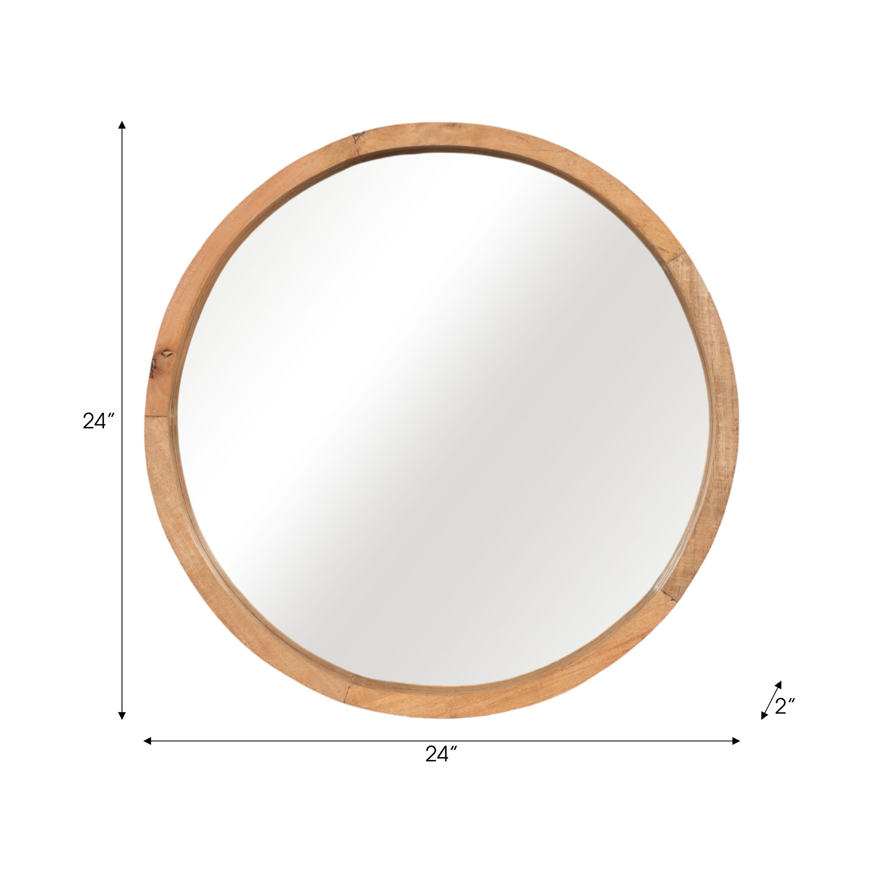 SAGEBROOK HOME 24" Round Mirror Brown: Acacia Wood Frame, Contemporary Wall Decor, UL Listed
