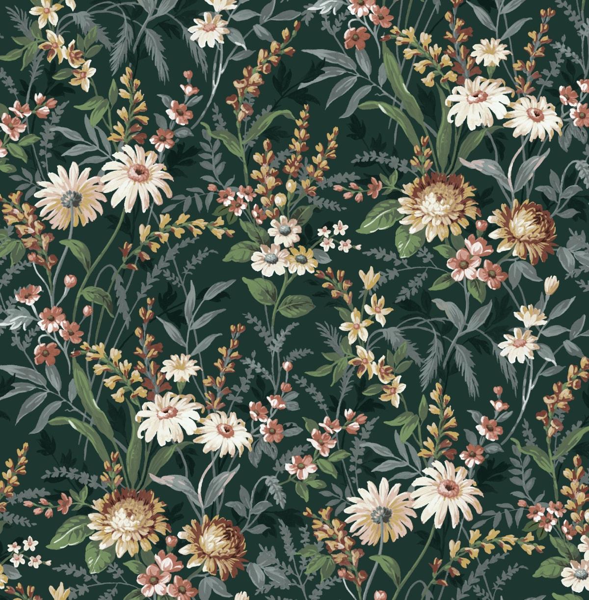 NextWall Vintage Floral Peel and Stick Wallpaper 20.5 in. W x 18 ft. L - Forest Green