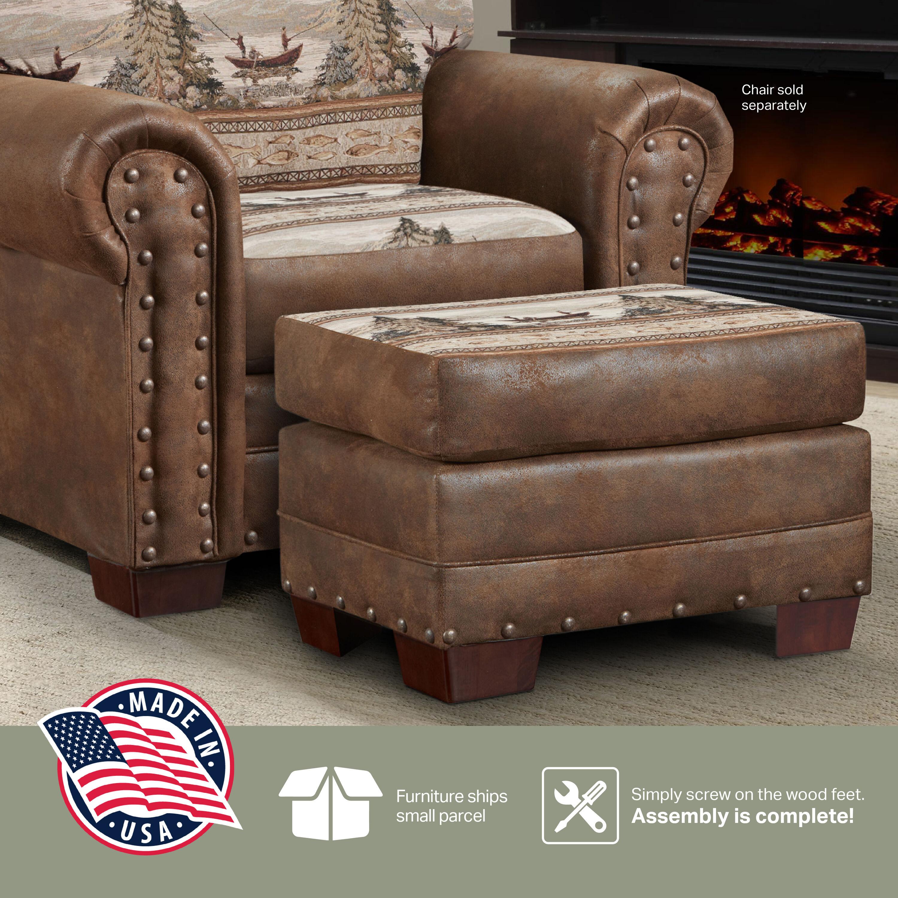 American Furniture Classics 26.5" Microfiber Alpine Lodge Ottoman in Brown