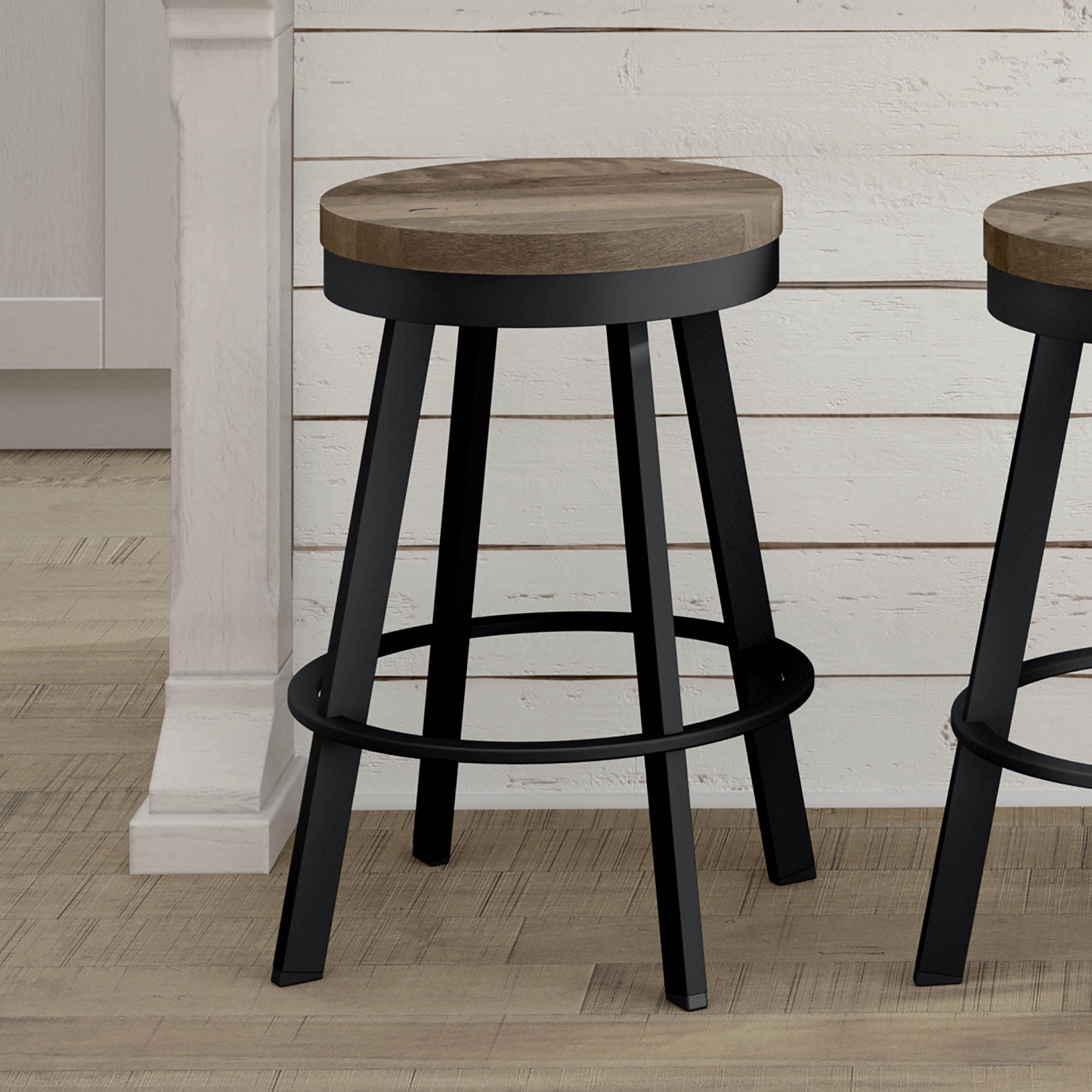 Amisco Warner 26 In. Swivel Counter Stool - Beige Distressed Wood / Black Metal