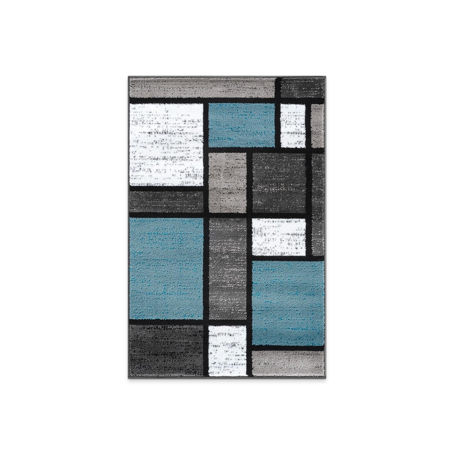 World Rug Gallery Contemporary Modern Boxed Color Block Area Rug - Blue 2'7"x4'