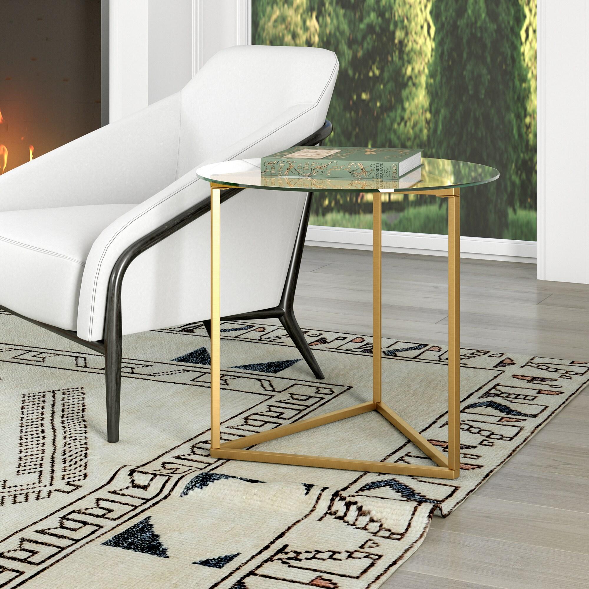 Evelyn&Zoe Jenson 24" Wide Round Side Table with Glass Top, Brass