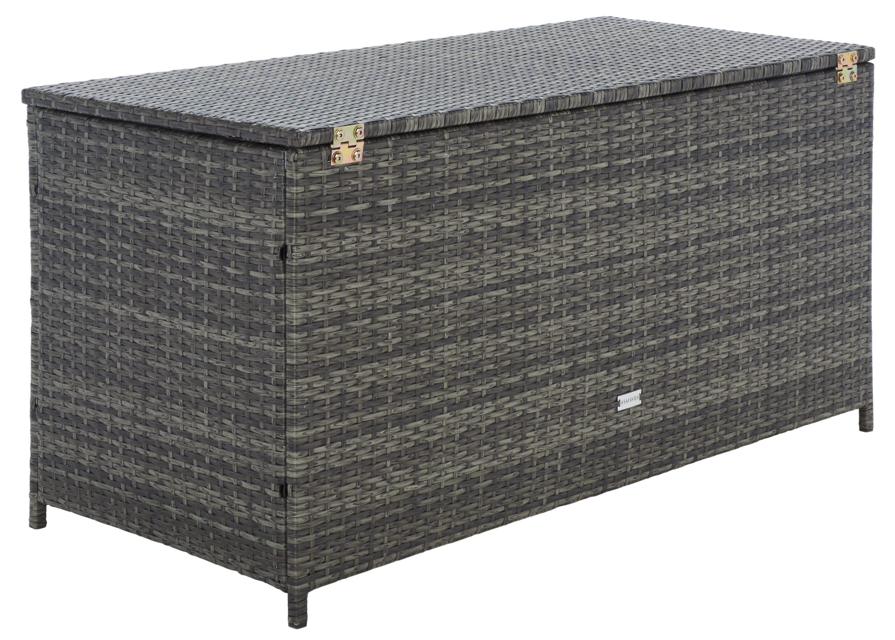 Oliveira Outdoor Cushion Deck Box - Grey Brown/White Cushion - Safavieh
