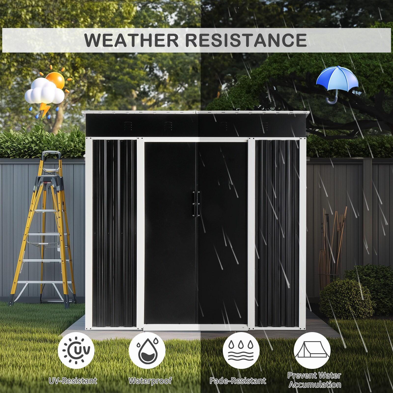6x4 FT Black Galvanized Iron Outdoor Storage Shed with Sliding Doors
