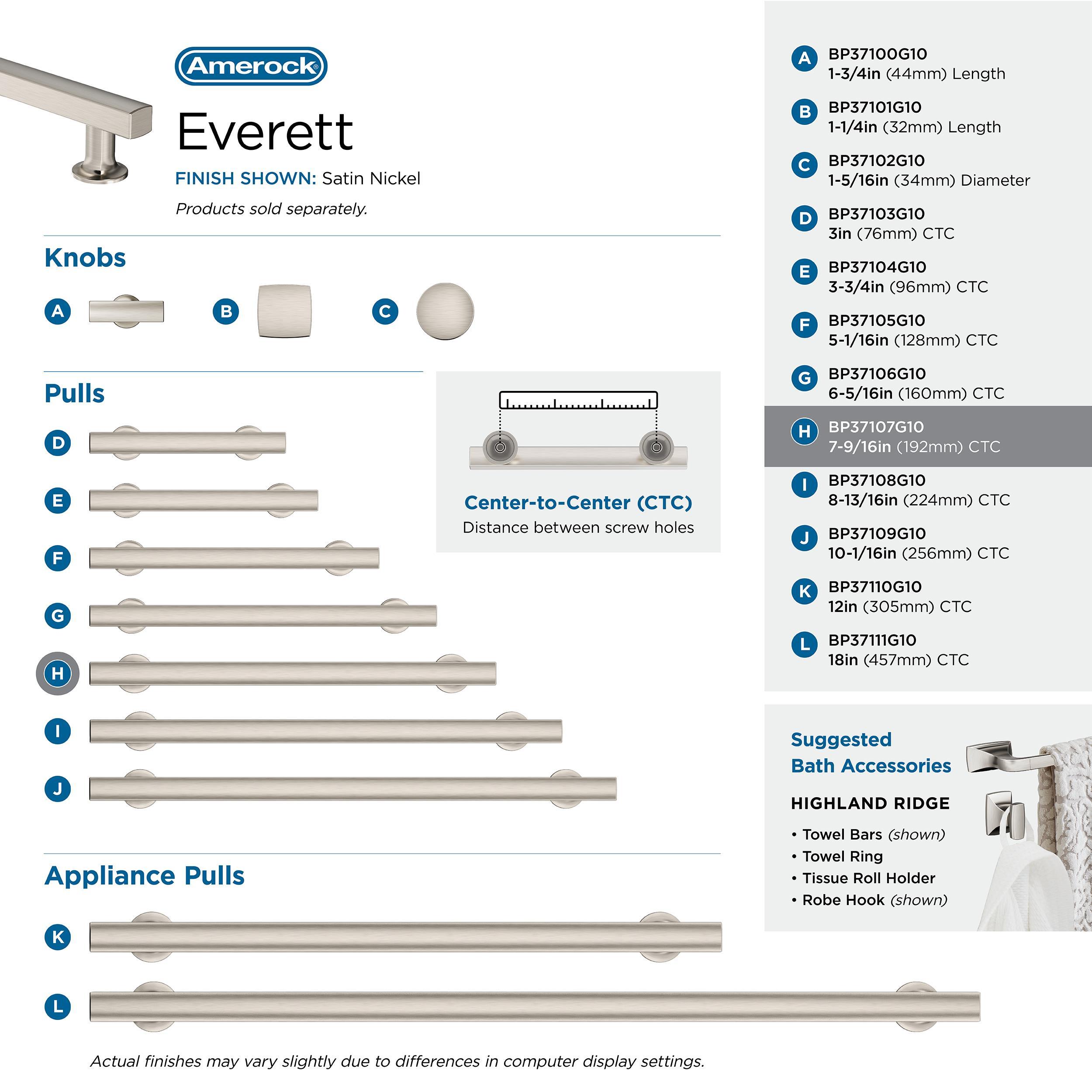 Amerock Everett 7-9/16 inch (192mm) Center-to-Center Satin Nickel Cabinet Pull