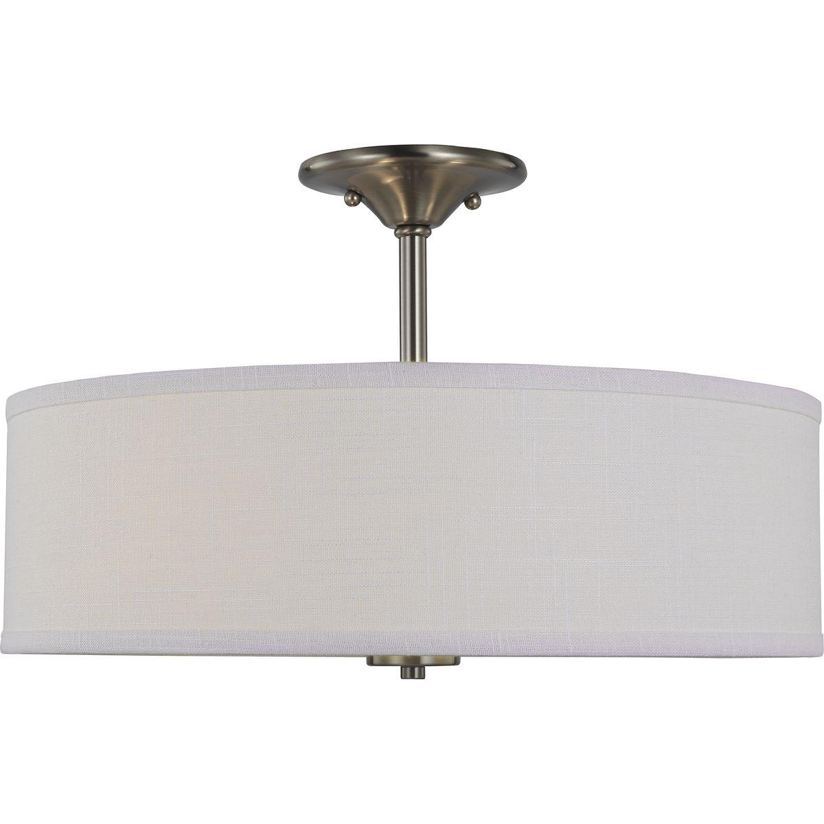 Progress Lighting Inspire Collection 3-Light Semi-Flush Mount, Brushed Nickel, Summer Linen Shade