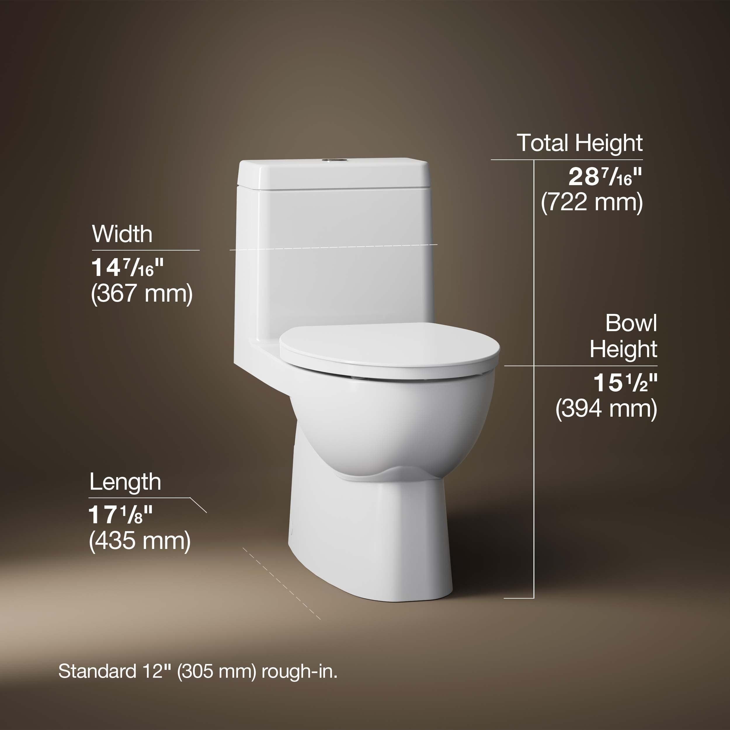White Compact Elongated One-Piece Dual Flush Toilet