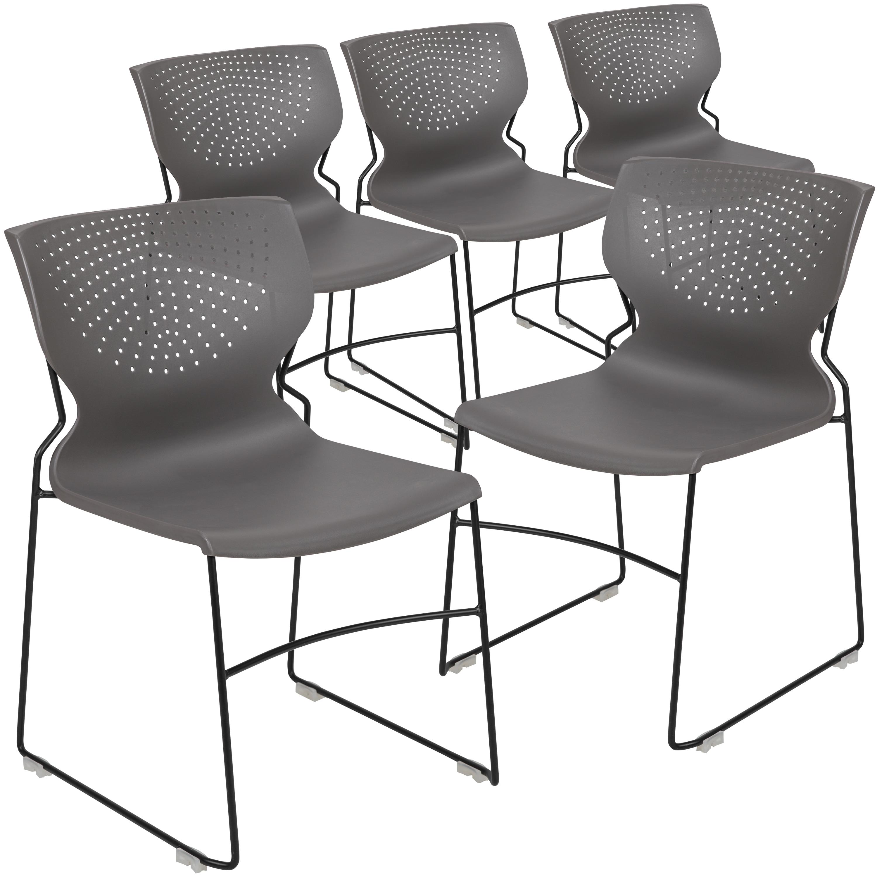 Flash Furniture HERCULES Series 5 Pack 661 lb. Capacity Gray Full Back Stack Chair with Black Powder Coated Frame