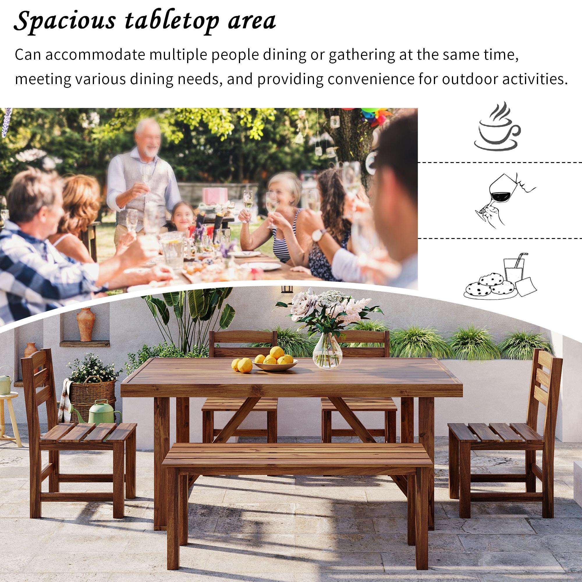 6pcs Outdoor Dining Sets, Patio Furniture Set Acacia Wood Table and Chair, Natural - ModernLuxe