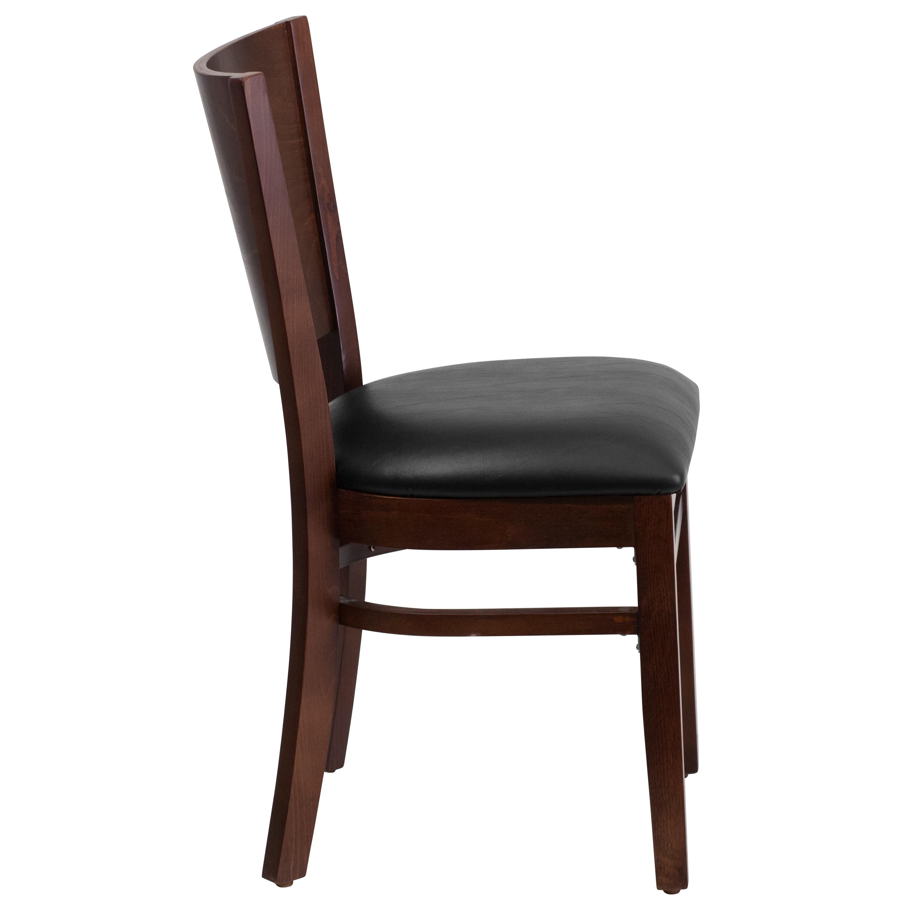 Flash Furniture Lacey Series Solid Back Walnut Wood Restaurant Chair - Black Vinyl Seat