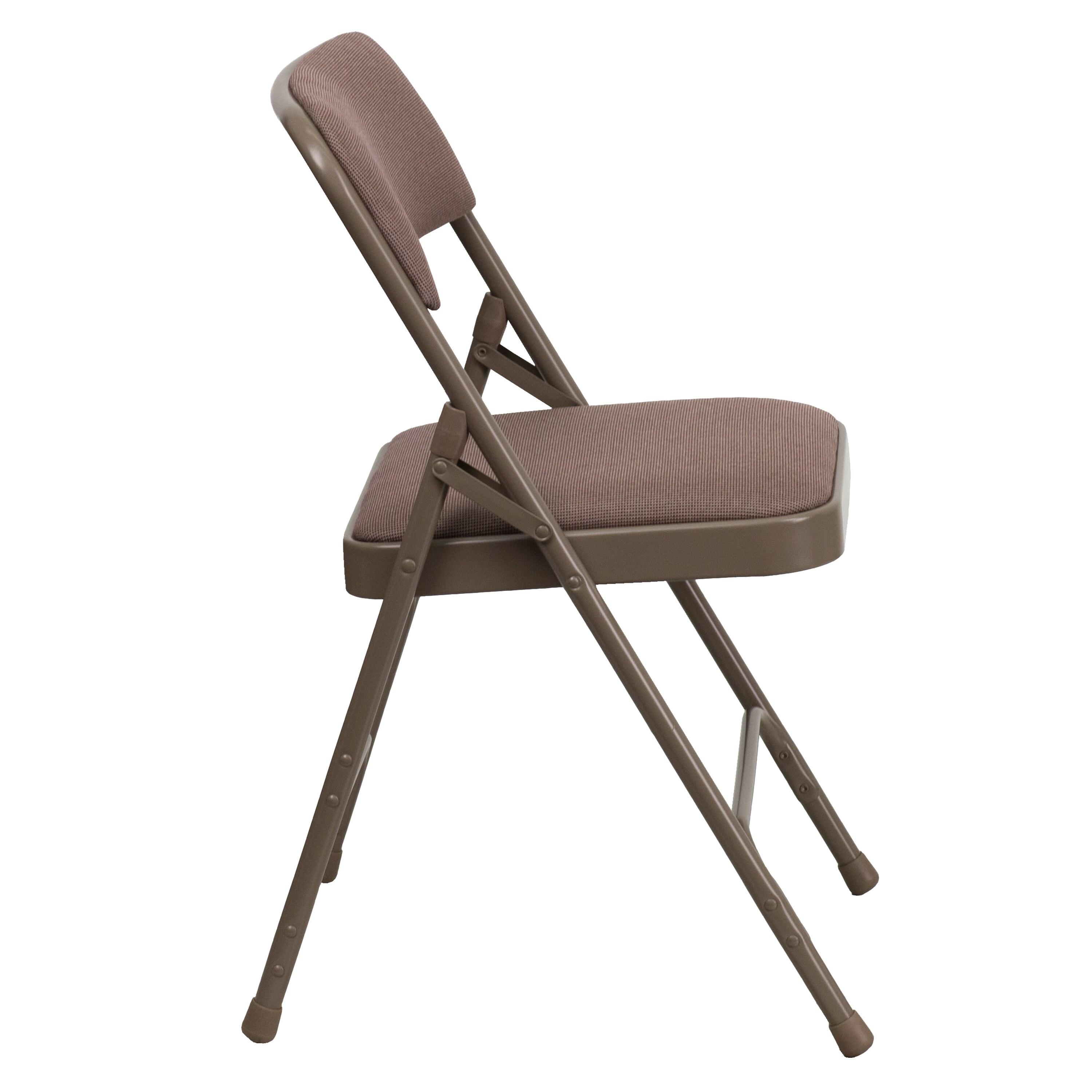 WIixle HERCULES Series Curved Triple Braced & Double Hinged Beige Fabric Metal Folding Chair