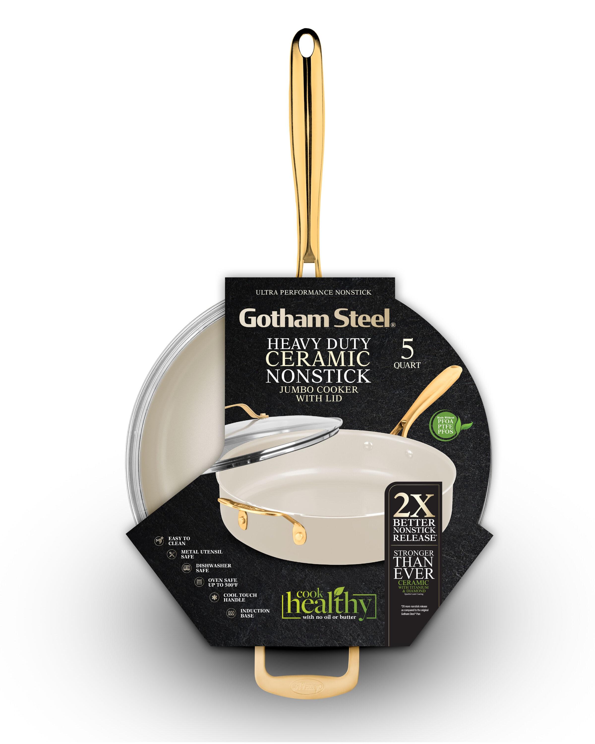 Gotham Steel Naturals Cream Ultra Nonstick Ceramic 5.5 Qt Jumbo Cooker Pan with Lid