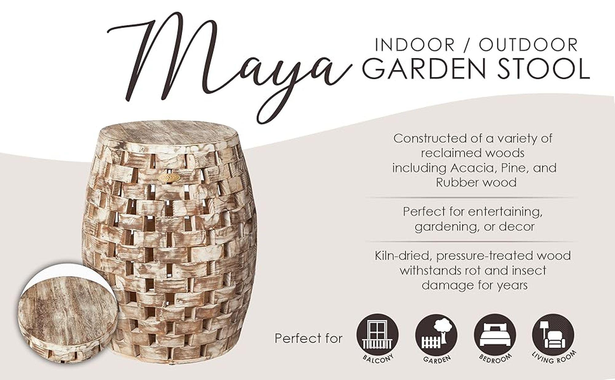 Balkene Home Maya Oval Rustic Garden Stool Wood Outdoor Seating & End Table Portable Adaptable Outdoor Furniture - Seasoned Patina Finish