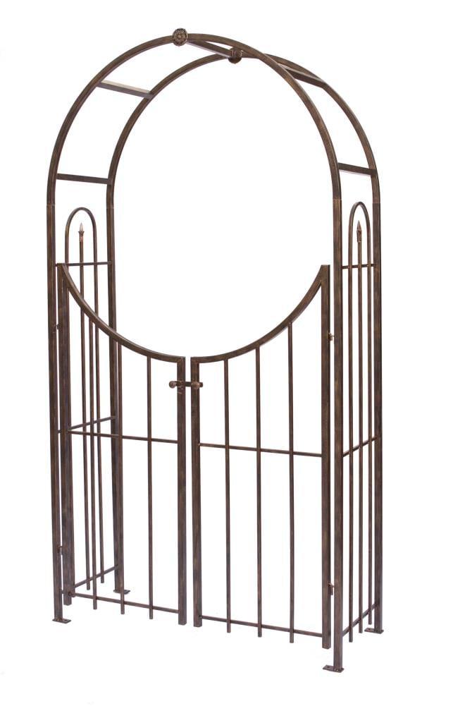 Panacea Arch Topped Garden Arbor with Gate, Brushed Bronze