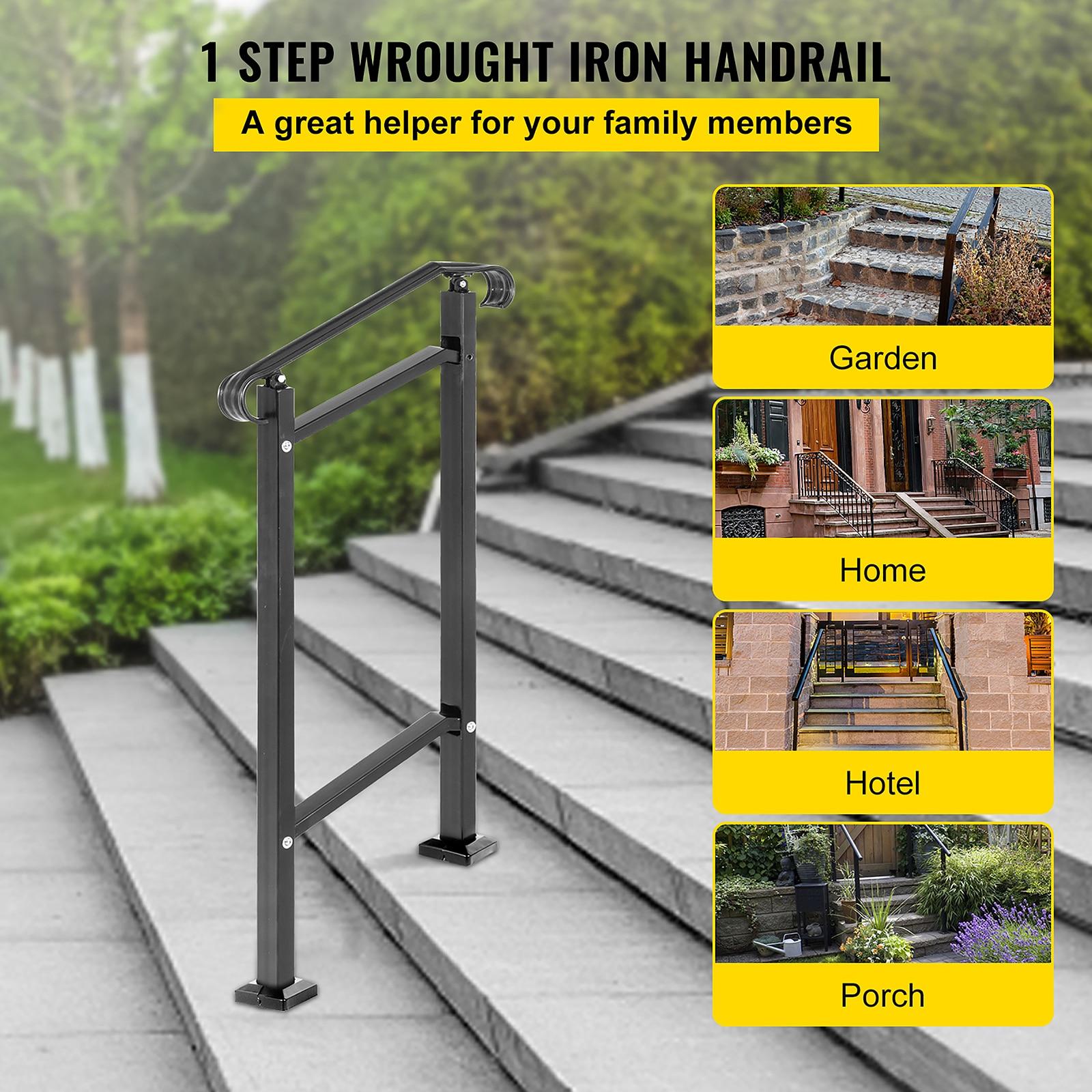 VEVOR 42.5" H x 19.7 " W x 6.3" D Adjustable Iron Handrail Black Fits 1 To 2 Steps Handrail Concrete Decor