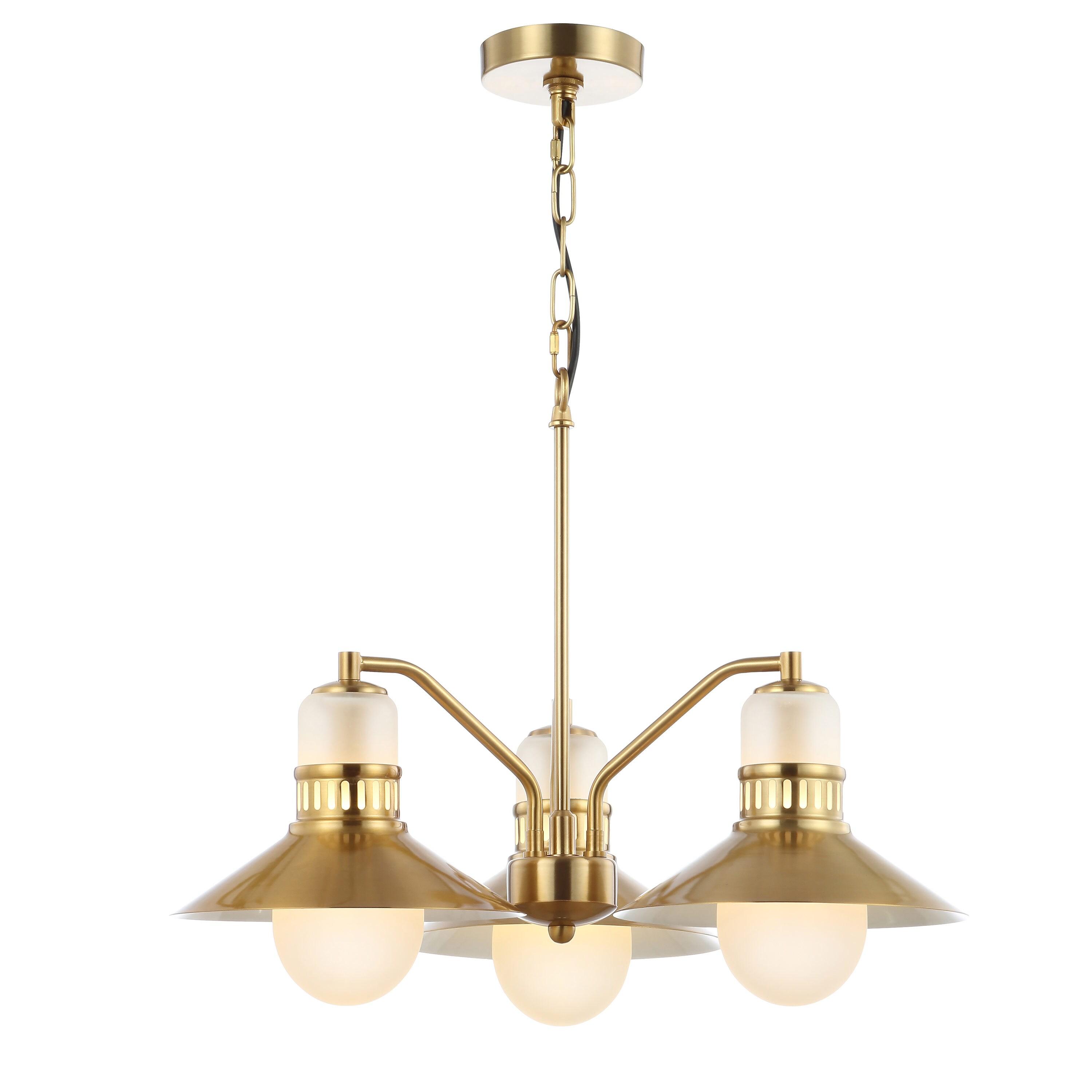 JONATHAN Y JYL6122A Colin 3-Light 22" Adjustable Iron/Glass Retro Hurricane LED Chandelier, Contemporary, Glam for living room, dinning room, bedroom, office Bulb Included, Brass Gold
