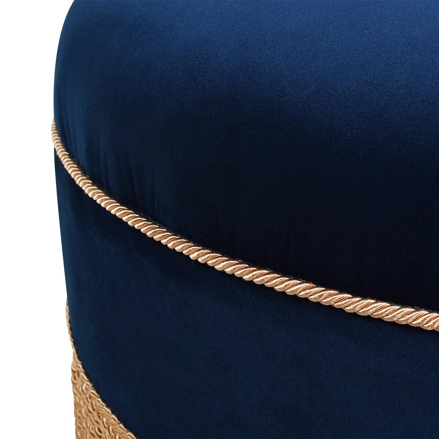 Jennifer Taylor Home Yolanda Upholstered Round Accent Ottoman, Navy Blue Velvet with Gold Trim