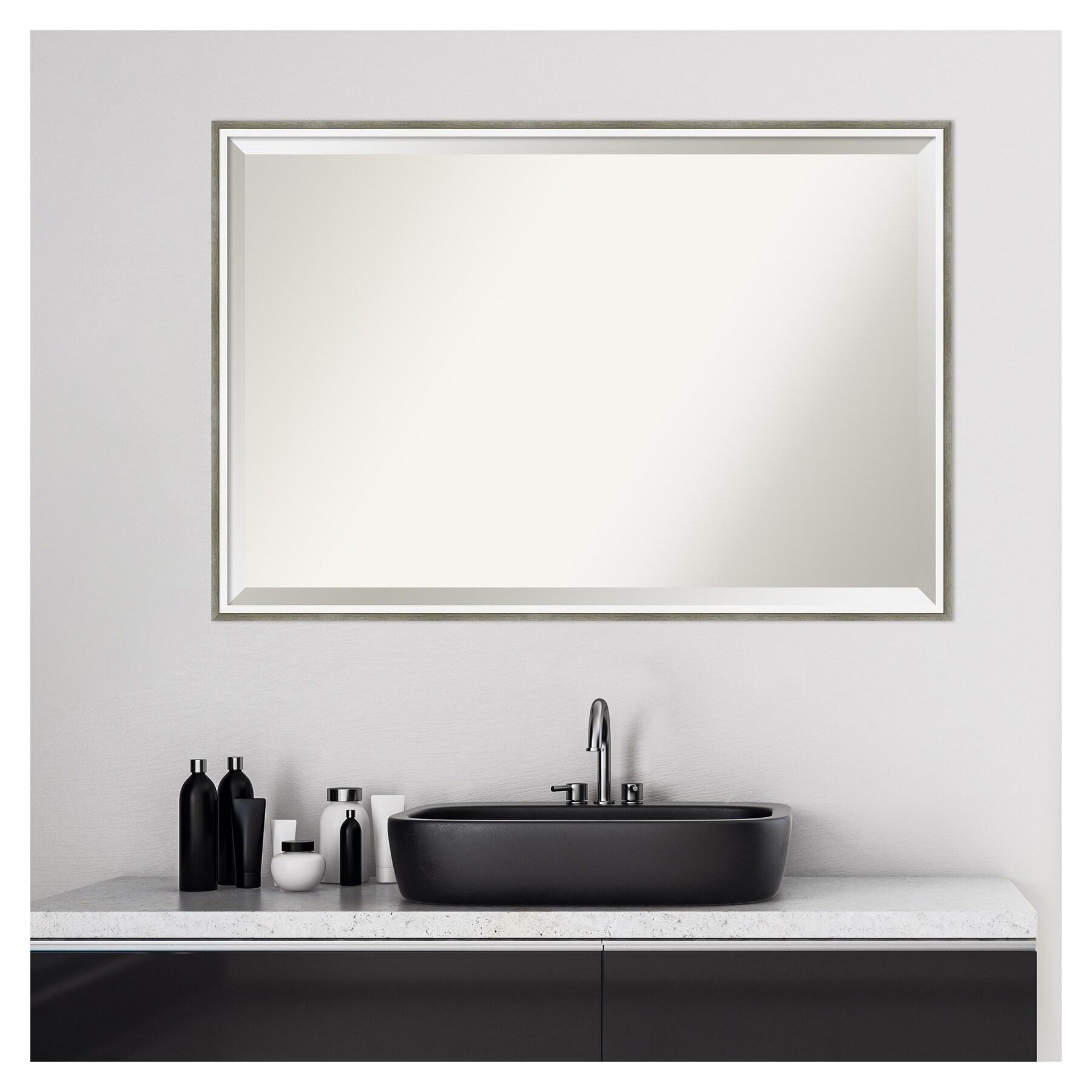 Elegant 37" x 25" Bronze and Silver Wood Bathroom Vanity Mirror